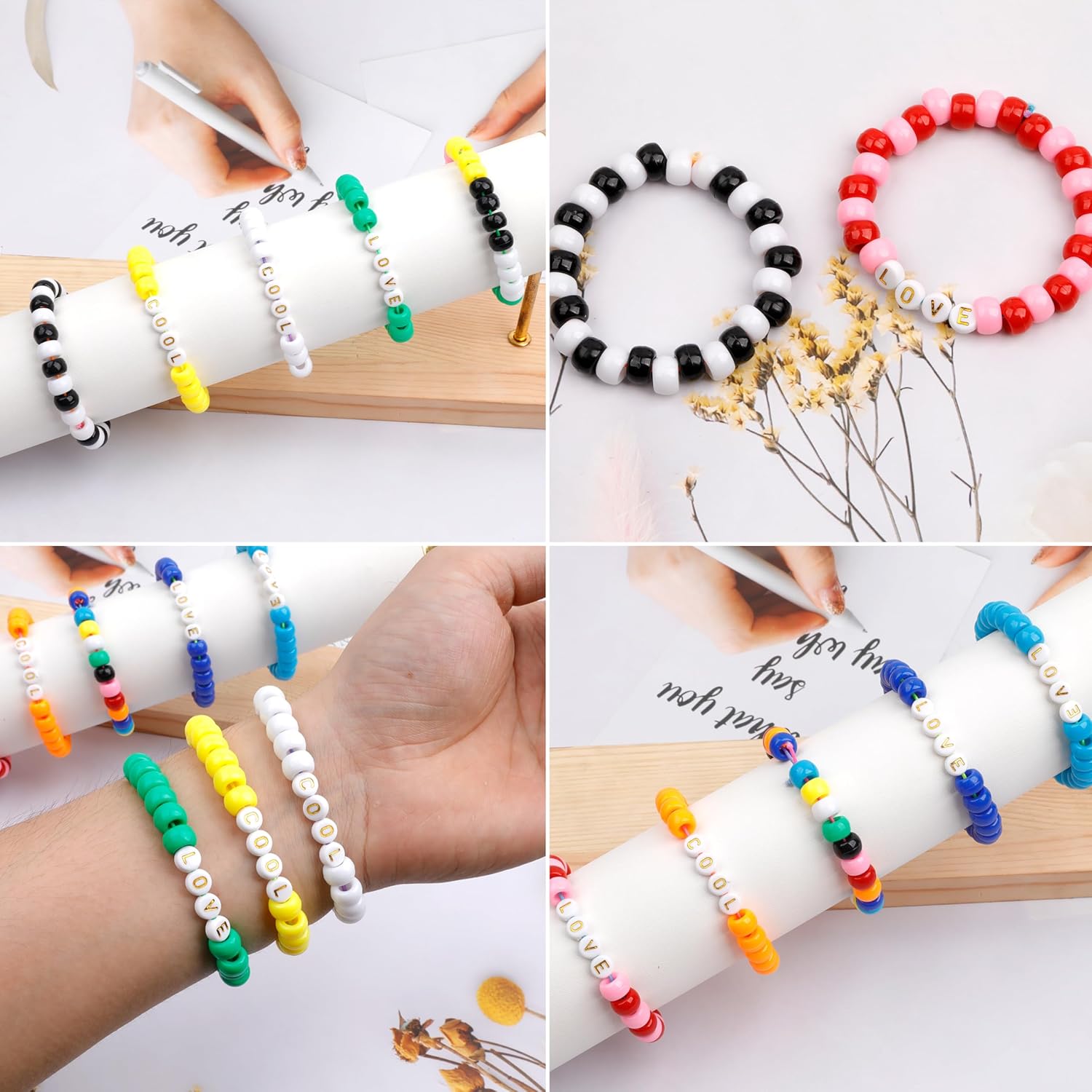 1000 cuentas de poni de 0.354 in, cuentas de barril de plástico verde para collares, cuentas de pelo para trenzas para niñas, llavero, fabricación