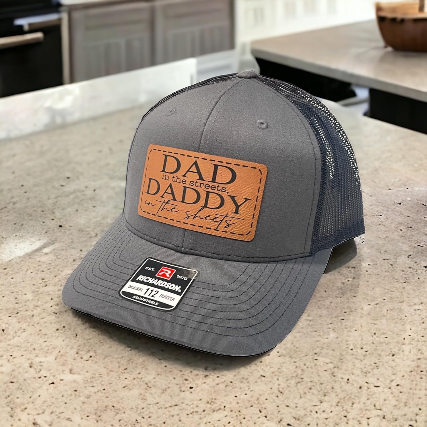 Dad In The Streets Daddy In The Sheets Hat Mens Funny Dad Baseball Cap (CharcoalBlk with Rawhide Patch)
