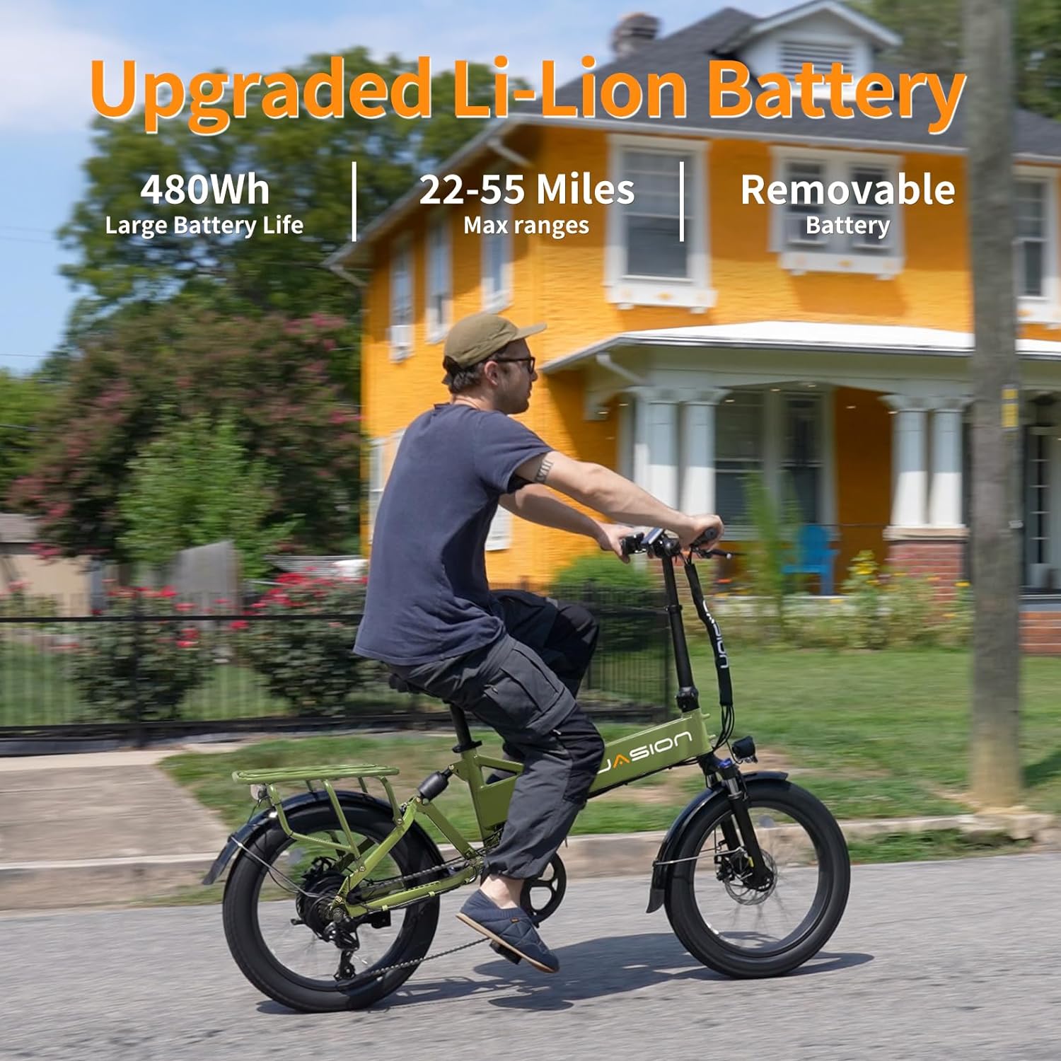 Jasion EB7 2.0 Electric Bike for Adults, 850W Motor 28MPH Max Speed Folding Ebike, 48V 10AH Removable Battery, 20″ Fat Tire with Dual Suspension,