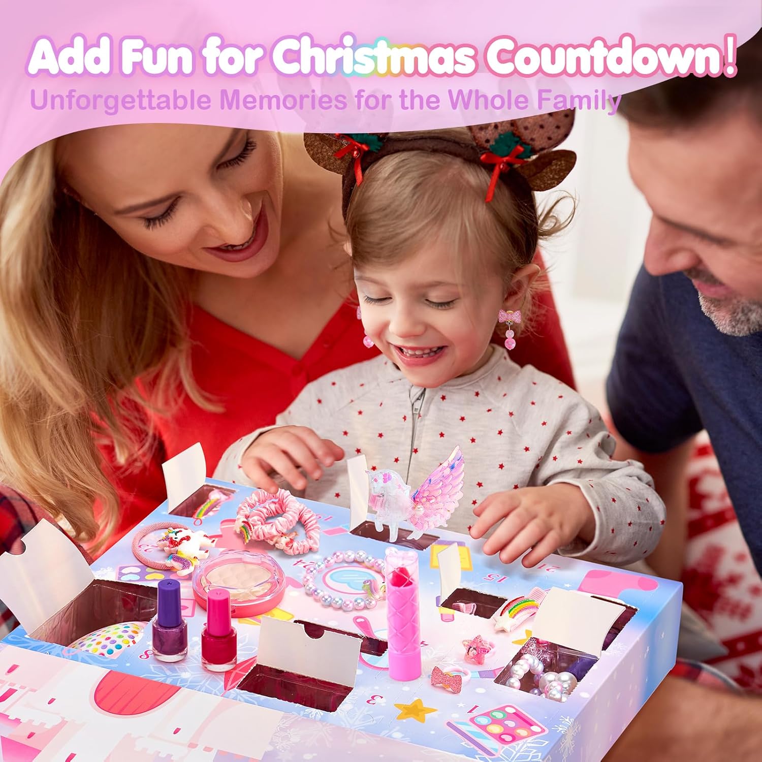 Calendario de Adviento de maquillaje 2023 para niñas, joyería de 24 días, maquillaje de unicornio, calendario de cuenta regresiva de Navidad, juego