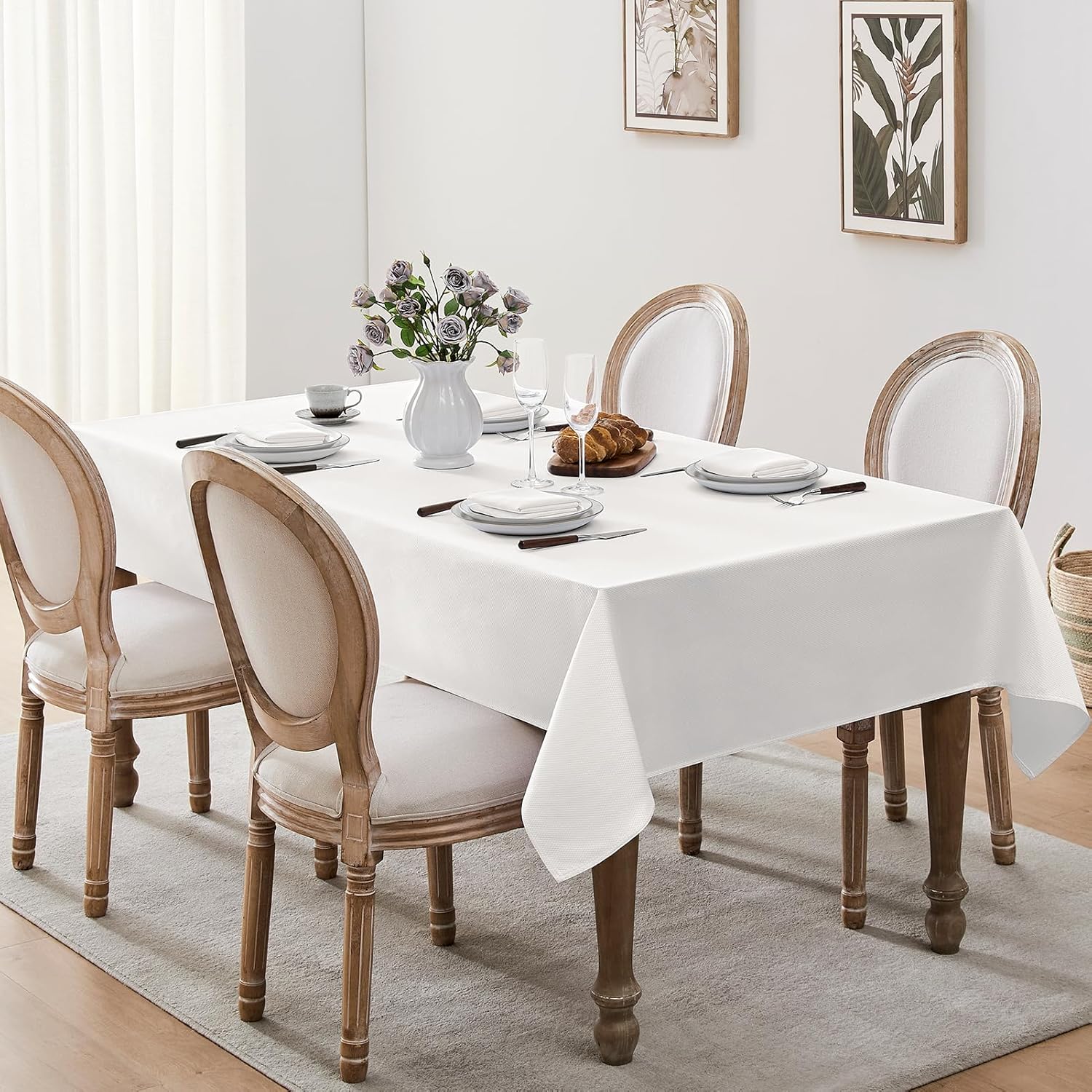 Softalker Mantel rectangular de jacquard, manteles minimalistas con textura brillante, tela resistente al agua, antiarrugas, lavable, para cenas,