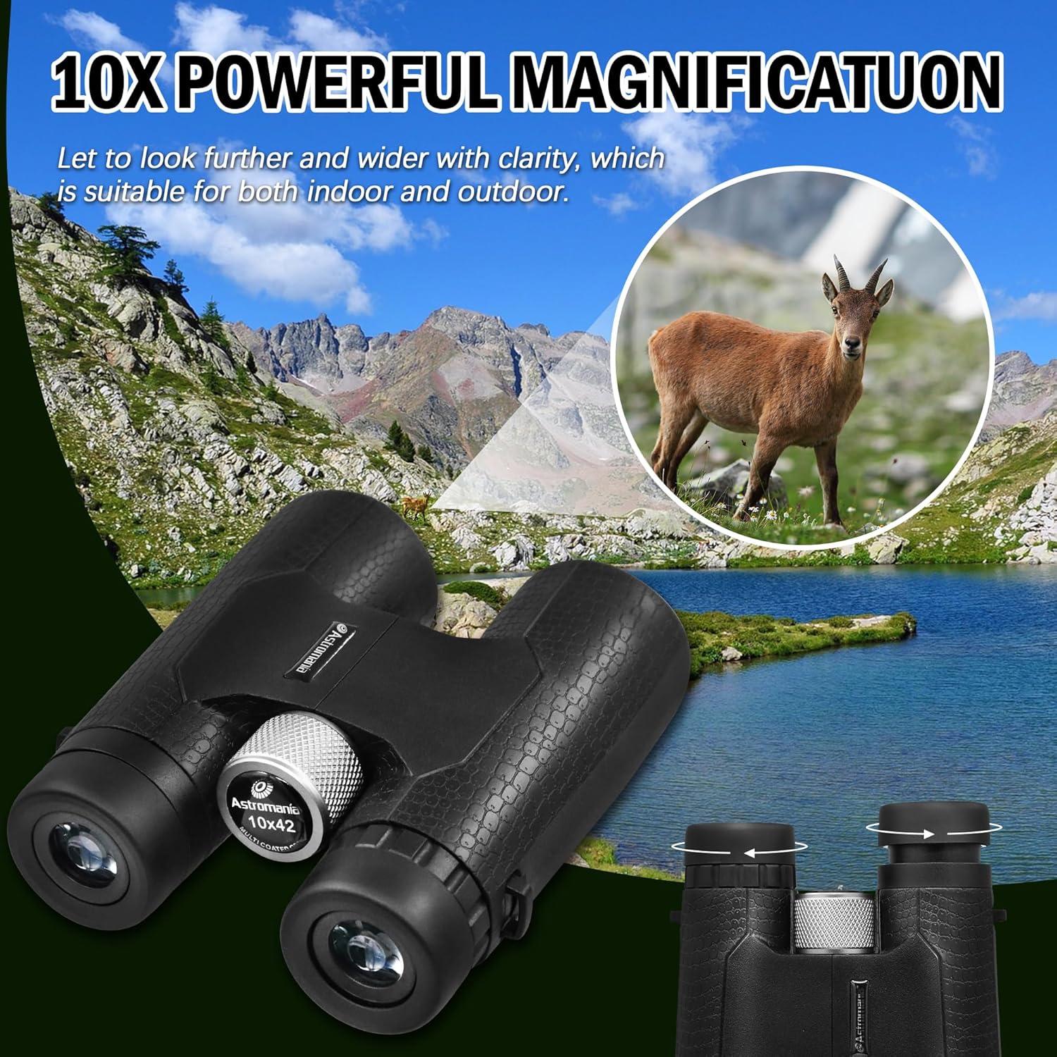 Astromania Prismáticos compactos de 10 x 42 pulgadas, prisma -BK7, regalos para adultos y niños, para conciertos y teatro, observación de aves,