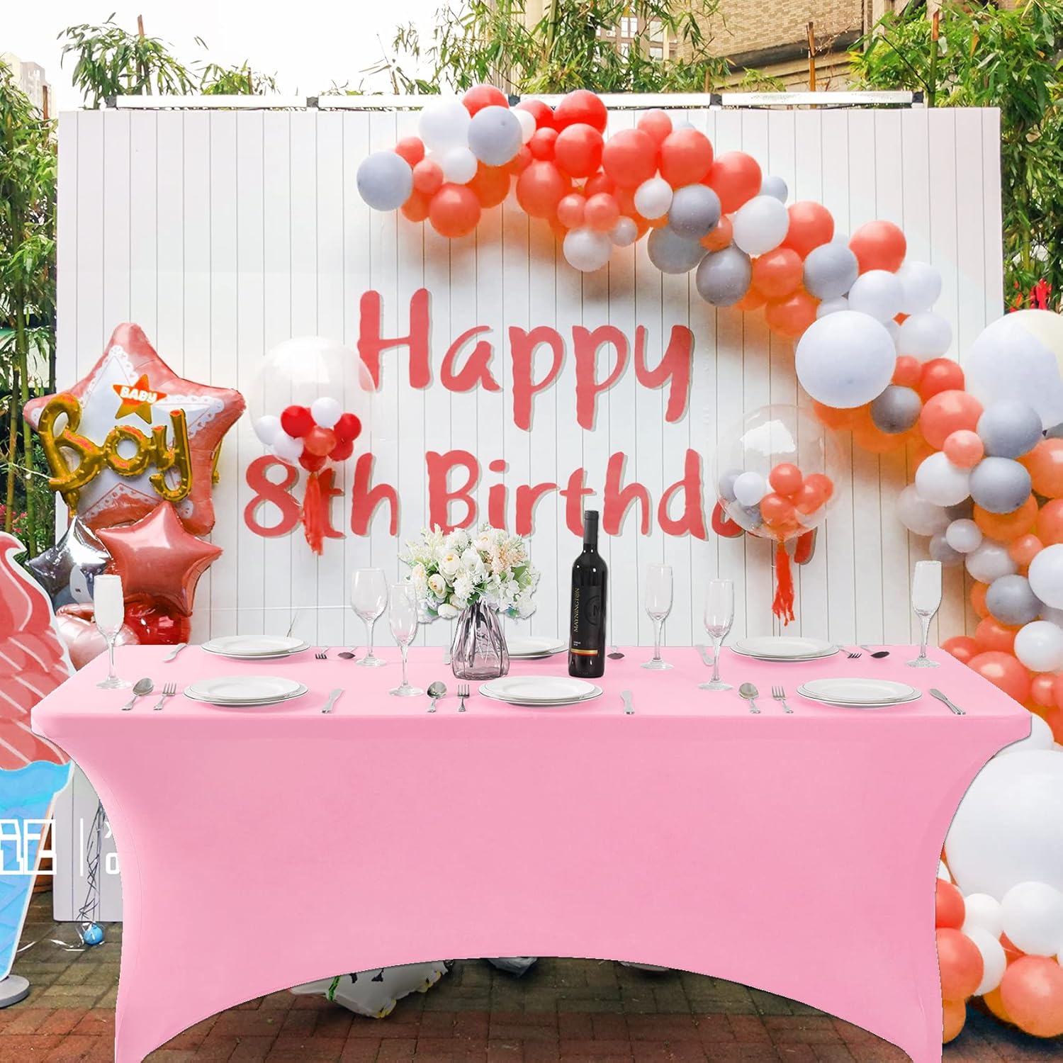 SUPERO Mantel de elastano impermeable para mesa de 6 pies, universal, elástico, para fiestas, banquetes, bodas y eventos, color rosa