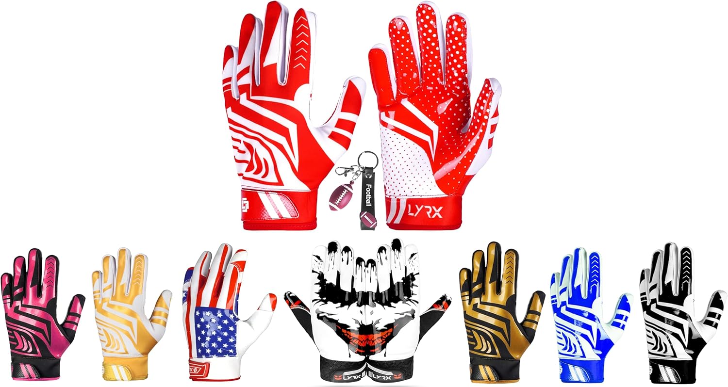 LYRX Guantes profesionales receptores de fútbol con palma de silicona óptima, control de agarre antideslizante, ultra adherente, guantes deportivos