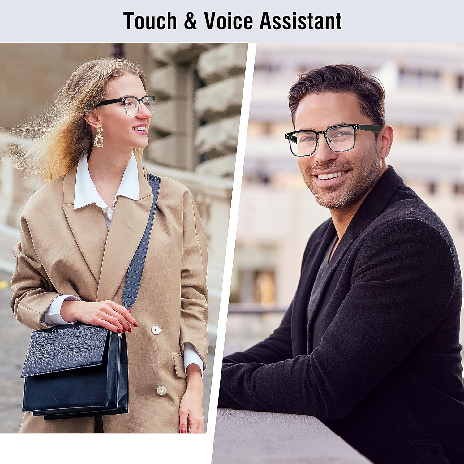 DOVIICO Lentes inteligentes con audio Bluetooth con altavoces, gafas de música, asistente de voz táctil, lentes de luz azul, llamadas manos libres,