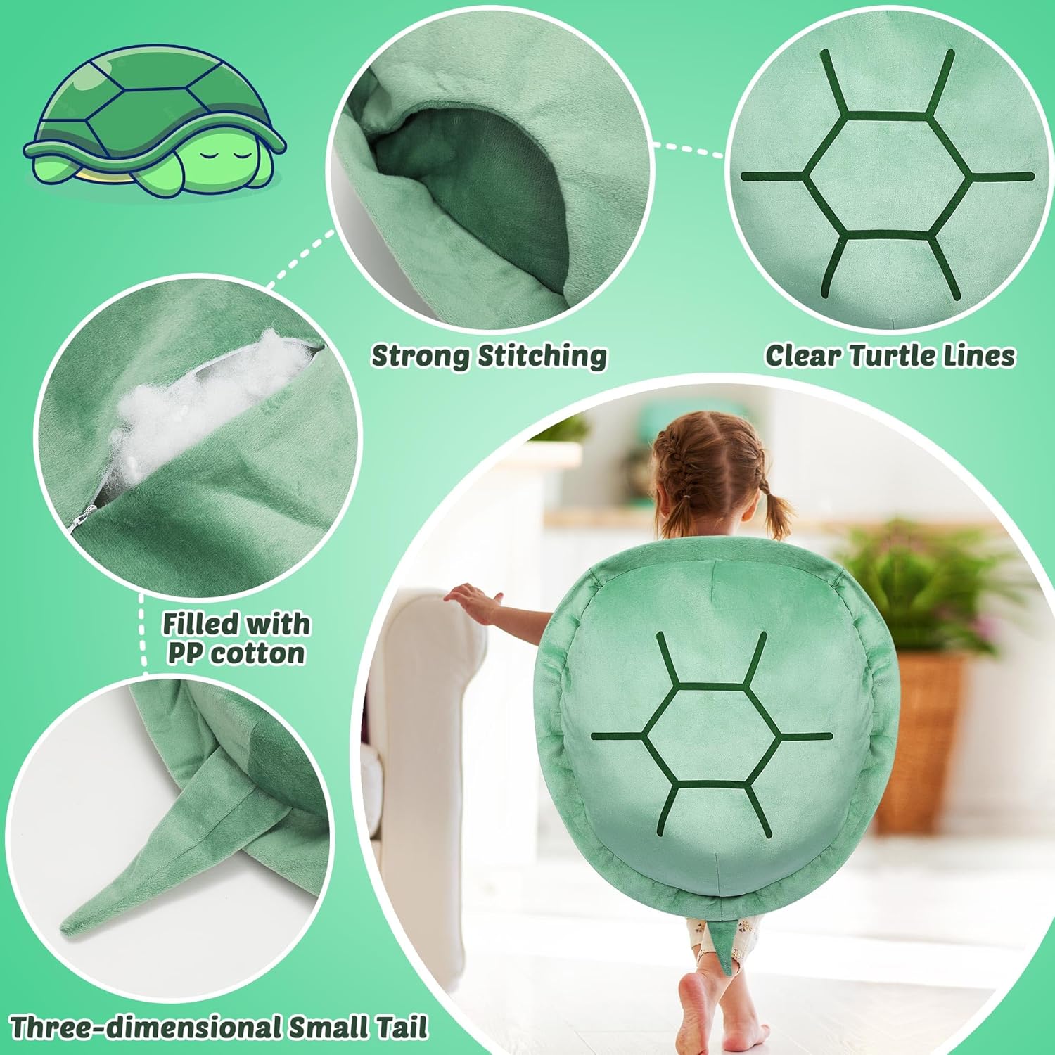 Almohadas de concha de tortuga de 30 pulgadas para niños, disfraz de tortuga verde, disfraz de peluche divertido, regalos creativos para niños y
