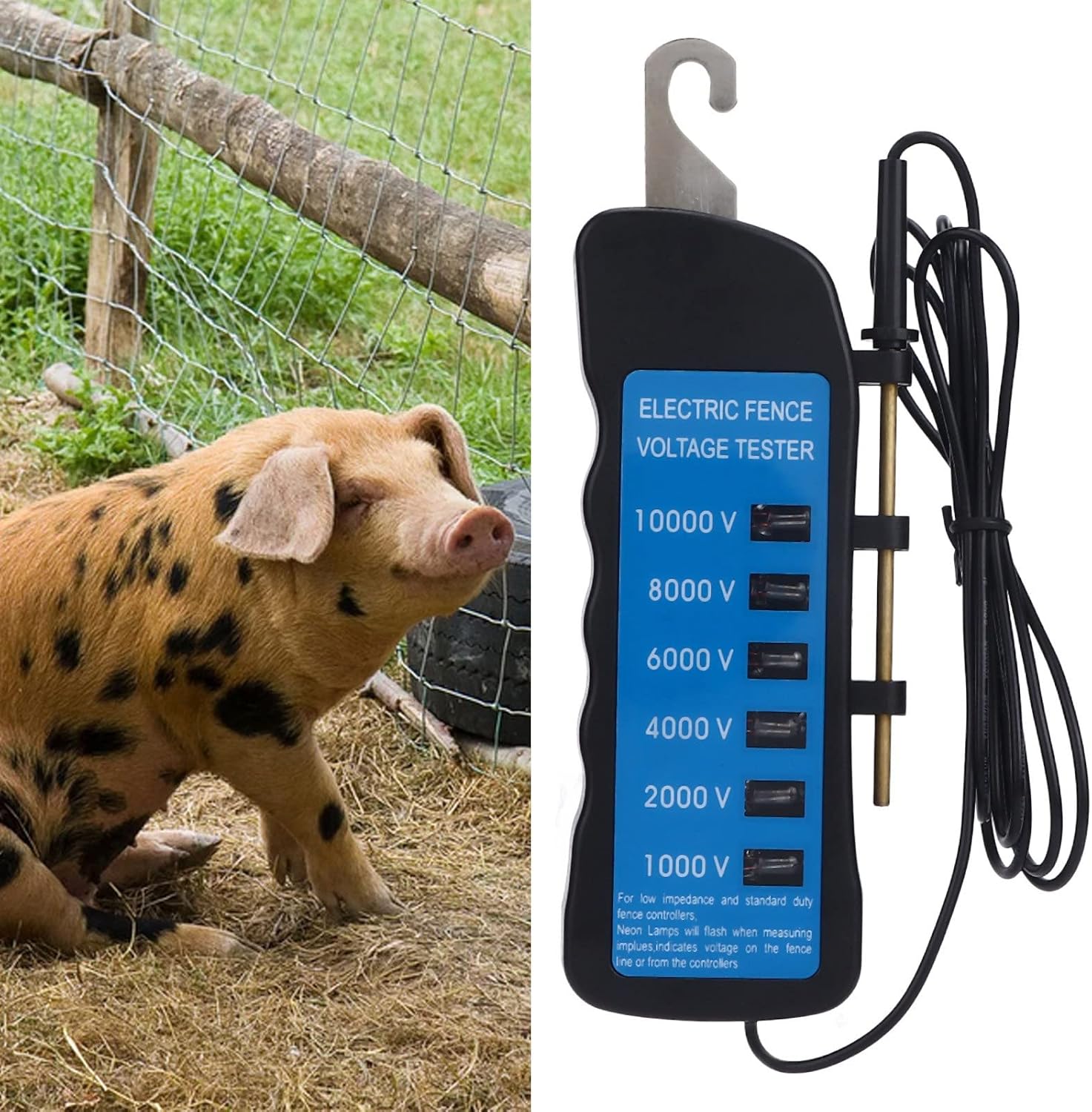 AYNEFY Probador de valla Luces indicadoras de neón Probador de valla para granjas Probador de voltaje de valla eléctrica Buscador de fallas Equipo
