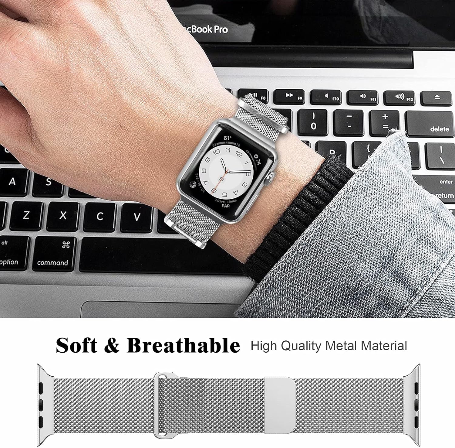 JuQBanke – Bandas magnéticas de metal compatibles con Apple Watch de 1.654pulgadas con funda. Correa de repuesto de malla milanesa de acero