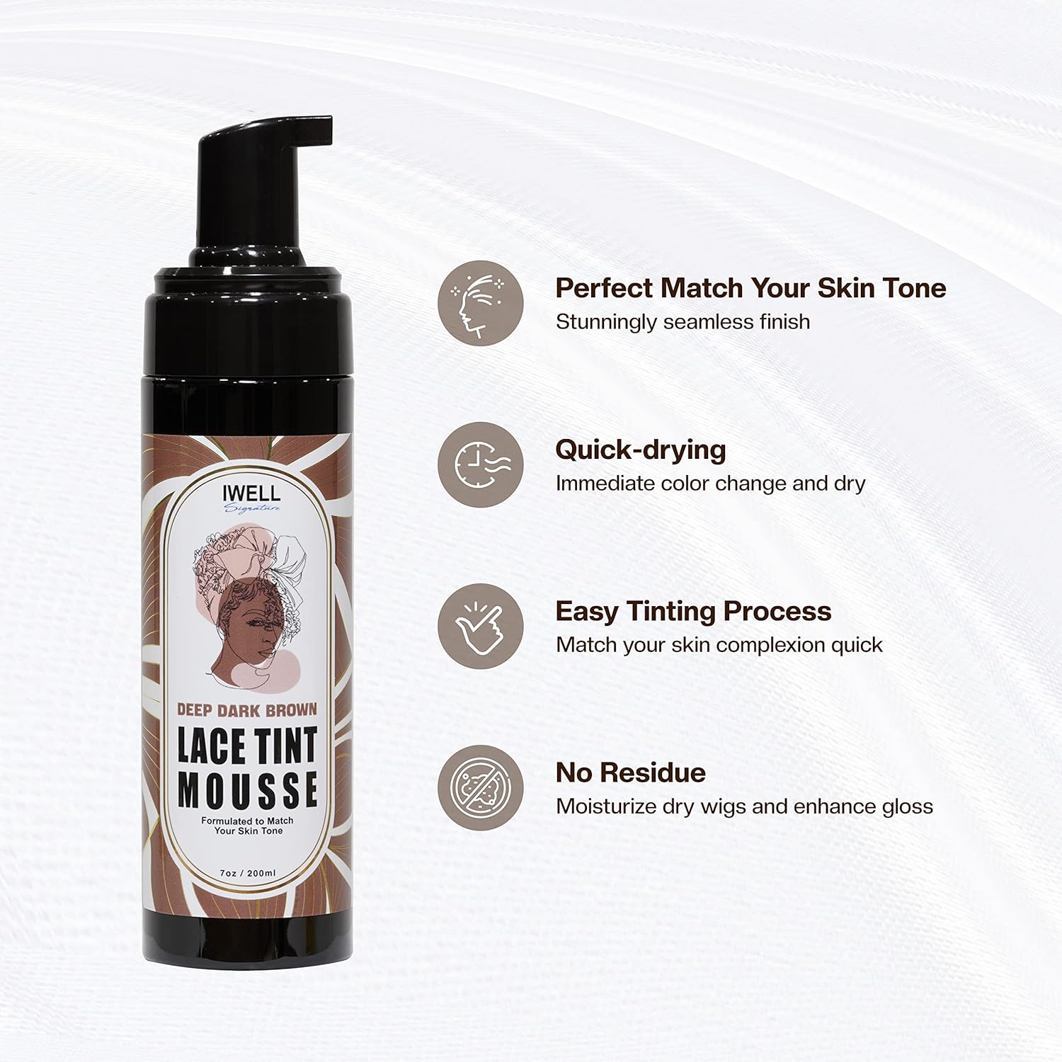 Mousse de tinte de encaje, 7 onzas líquidas, corrector para pelucas de encaje, pelucas de cabello, combina perfectamente con tu tono de piel, secado
