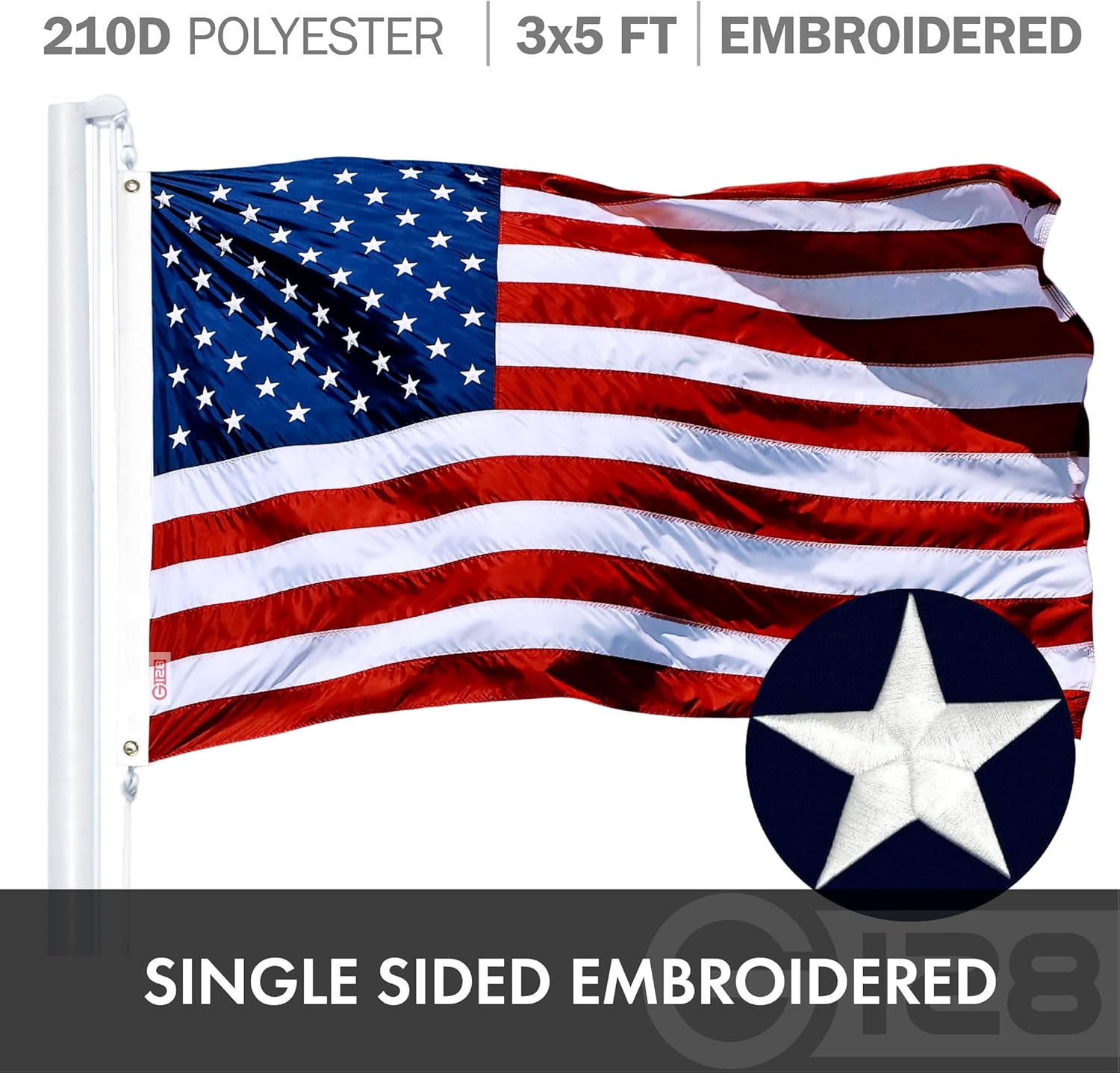 G128 Paquete combinado bandera estadounidense de Estados Unidos de 3 x 5 pies bordada con estrellas y bandera de España (española) de 3 x 5 pies de