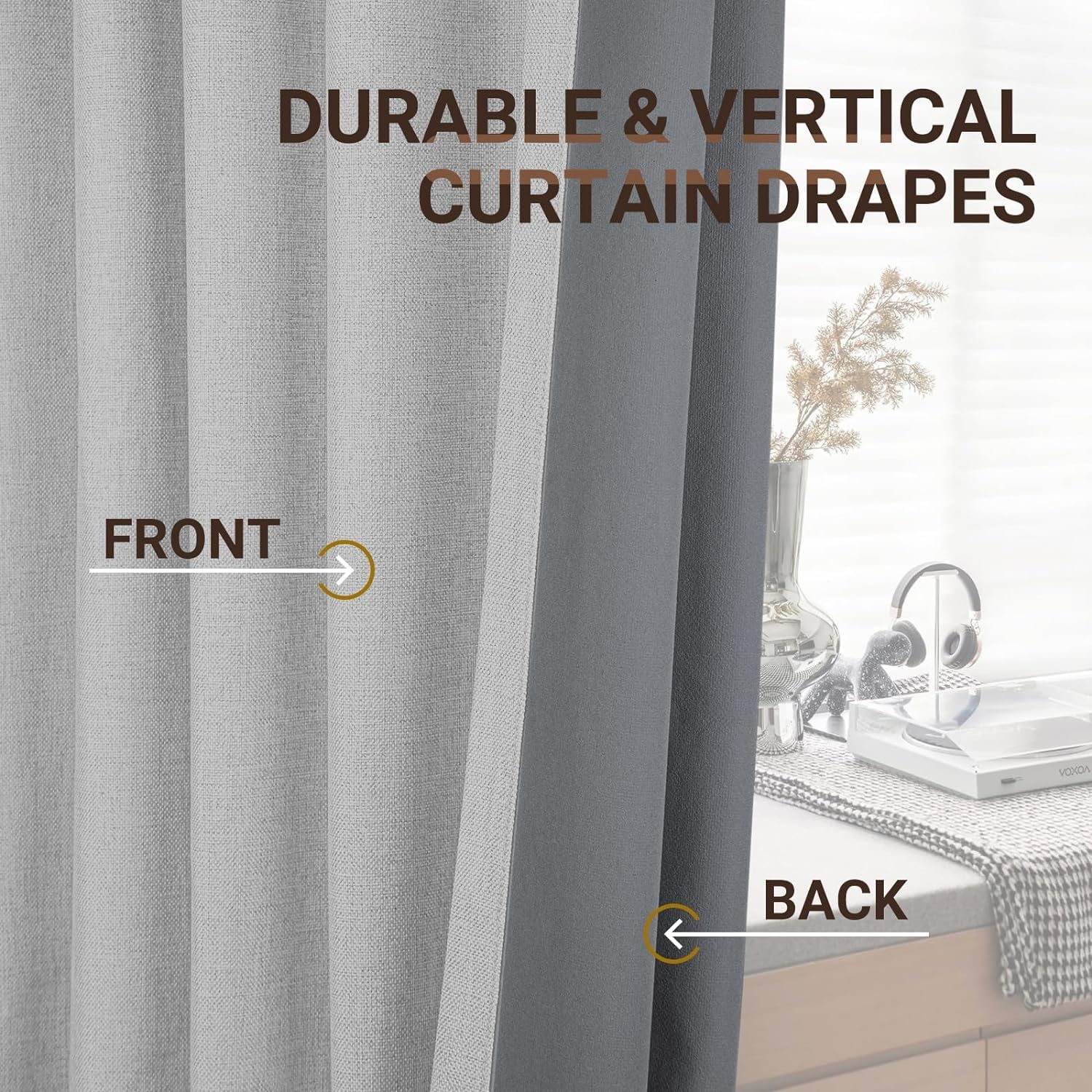zeerobee – Cortinas blackout, 100% opacas, 2 paneles, lino, aislamiento térmico, pestañas traseras, bolsillo para cortinero, para sala de estar y