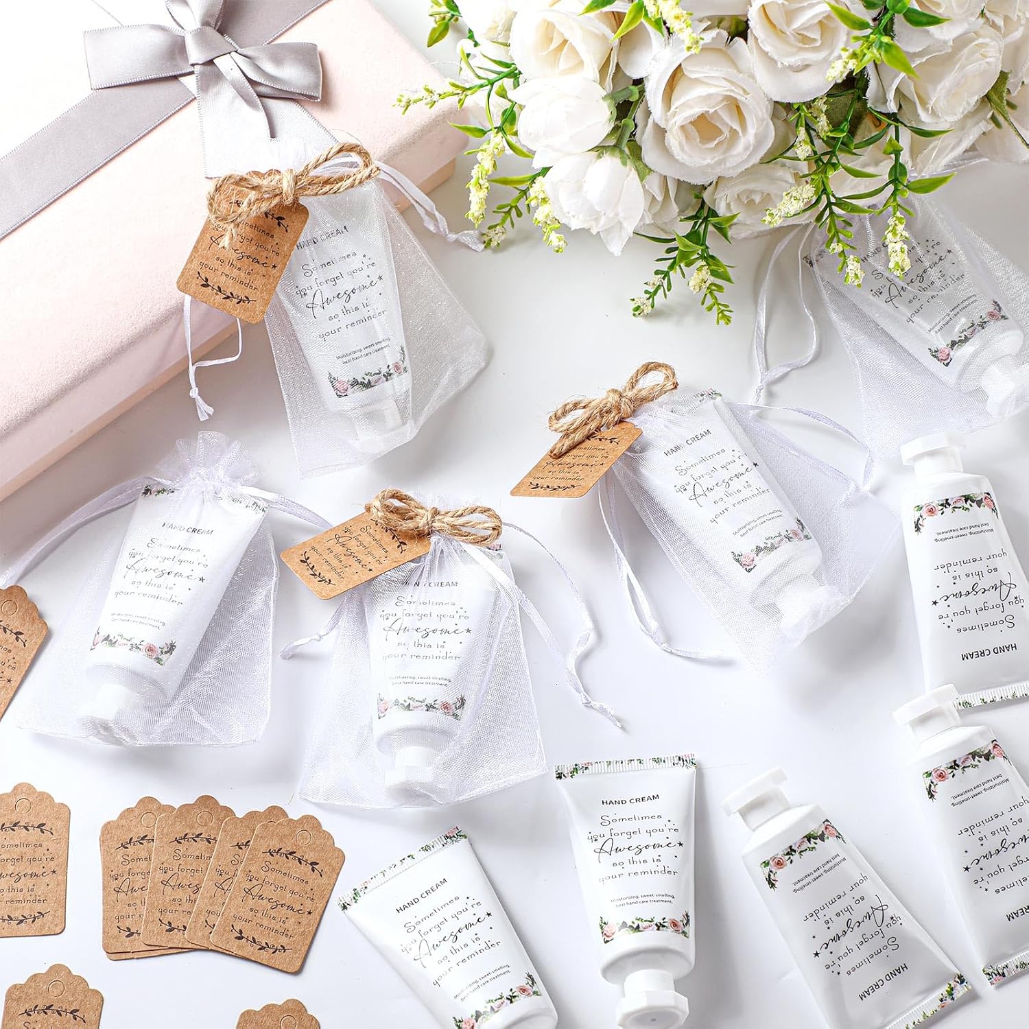 Juego de 48 juegos de crema de manos de agradecimiento para mujeres, loción de manos de viaje para manos agrietadas, loción de manos con bolsas de