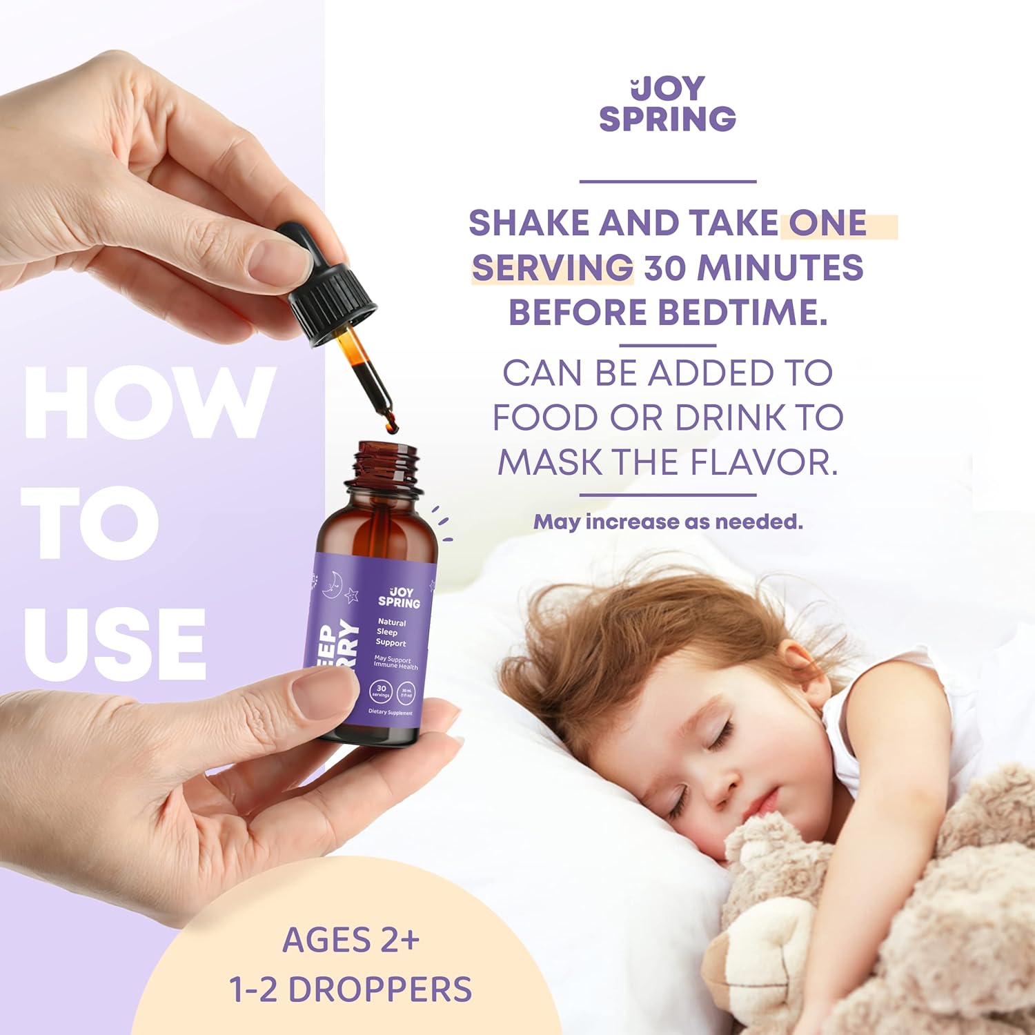 JoySpring Jarabe de saúco para refuerzo inmunológico y melatonina líquida para apoyar el sueño de los niños