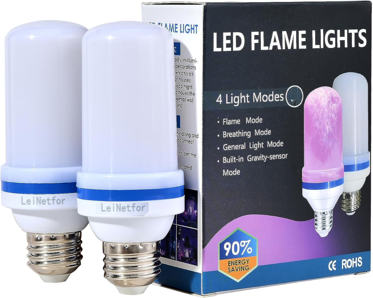 Bombillas LED de llama morada mejoradas, decoraciones de Halloween, bombillas para exteriores, base E26E27, bombillas parpadeantes moradas de