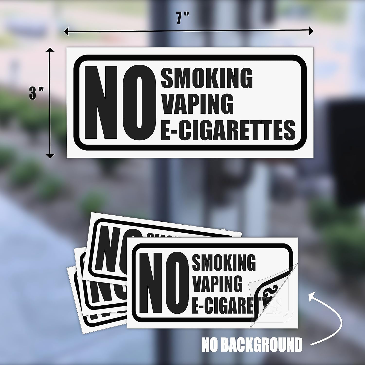 Adhesivo de no fumar y no vapear  No cigarrillos electrónicos (paquete de 2) 7 x 3 pulgadas para automóvil, vehículos, oficina, negocios, hogar,