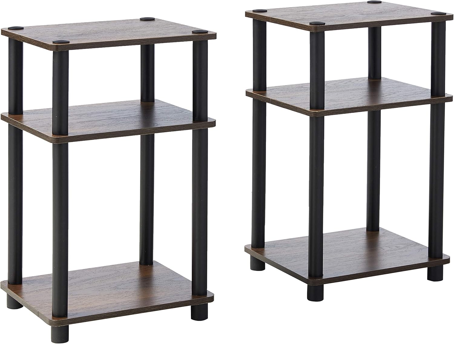 Furinno Just 3 Tier Turn-N-Tube – Paquete de 2 mesas auxiliares, nogal Columbianegro y mesa auxiliar de solo 3 niveles, 1 paquete, nogal