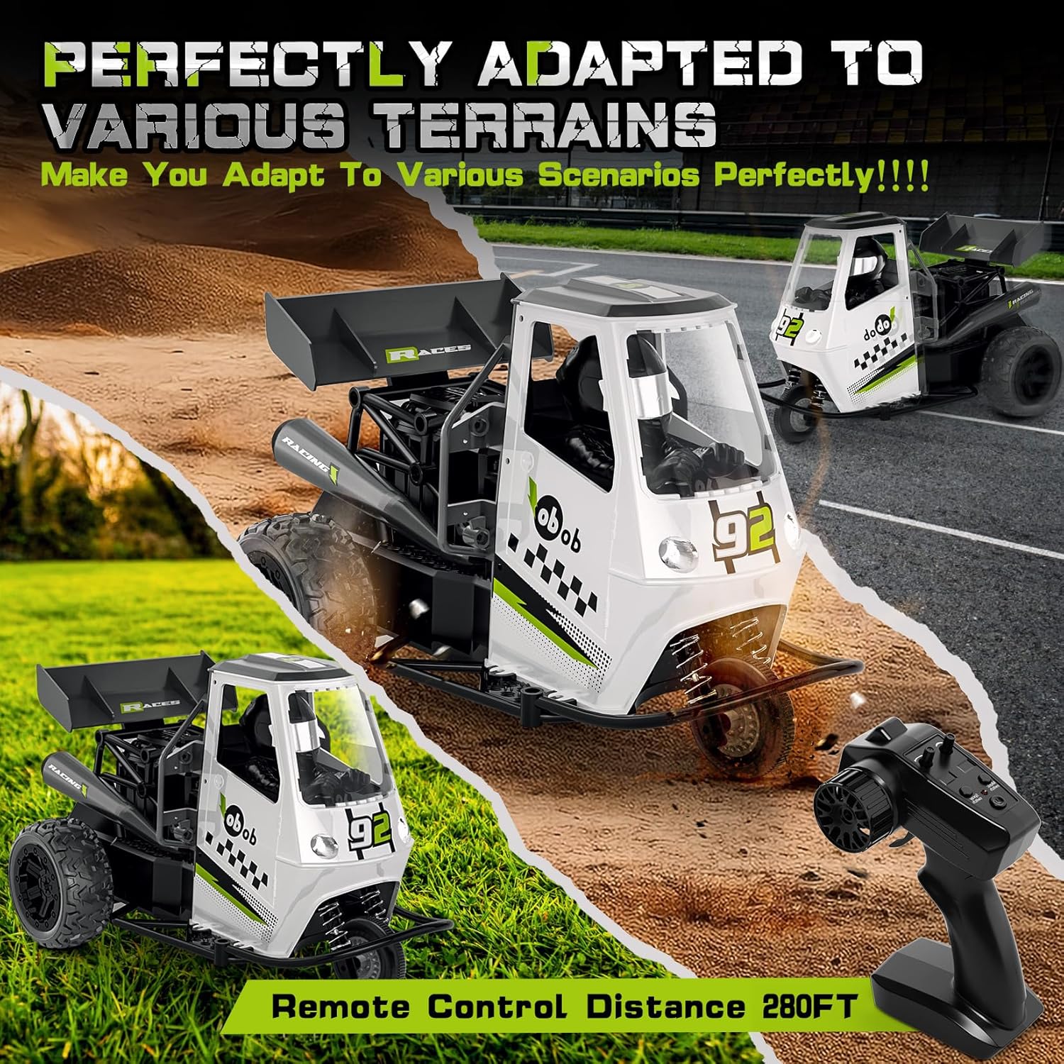 Autos a control remoto, 25+ KMH RC Car 116 todo terreno RC Drift Car 2.4Ghz Spray Monster Trucks para niños con luz LED y 2 baterías recargables,