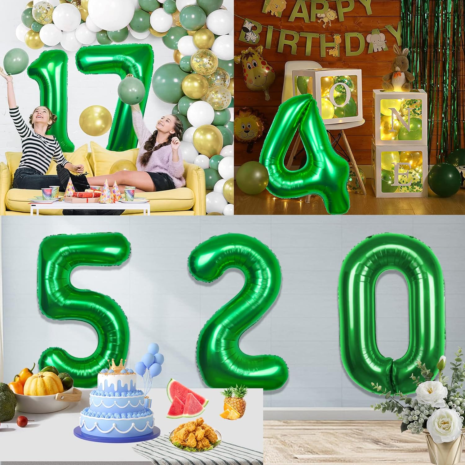 Globo verde gigante del número 0 de 40 pulgadas, globos de helio de Mylar para fiestas de cumpleaños, decoraciones de cumpleaños para niños,