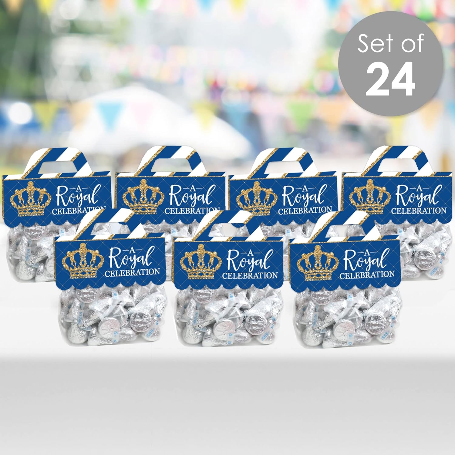 Big Dot of Happiness Royal Prince Charming – Etiquetas transparentes para bolsas de regalo para baby shower o fiesta de cumpleaños, bolsas de dulces
