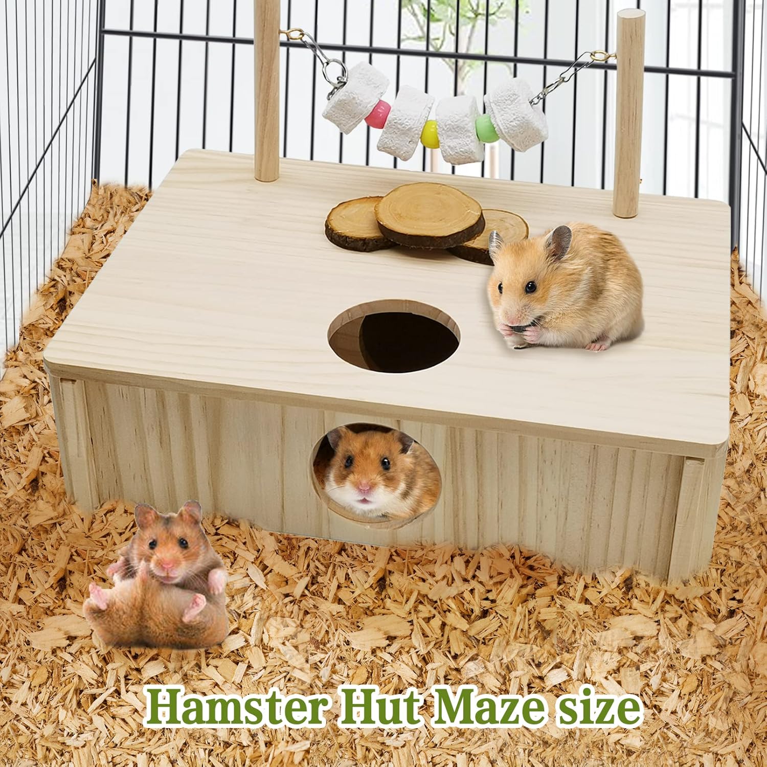 kathson Escondites de varias cámaras para hámster, túneles de laberinto de casa de madera, juguete de exploración, actividad de animales pequeños,