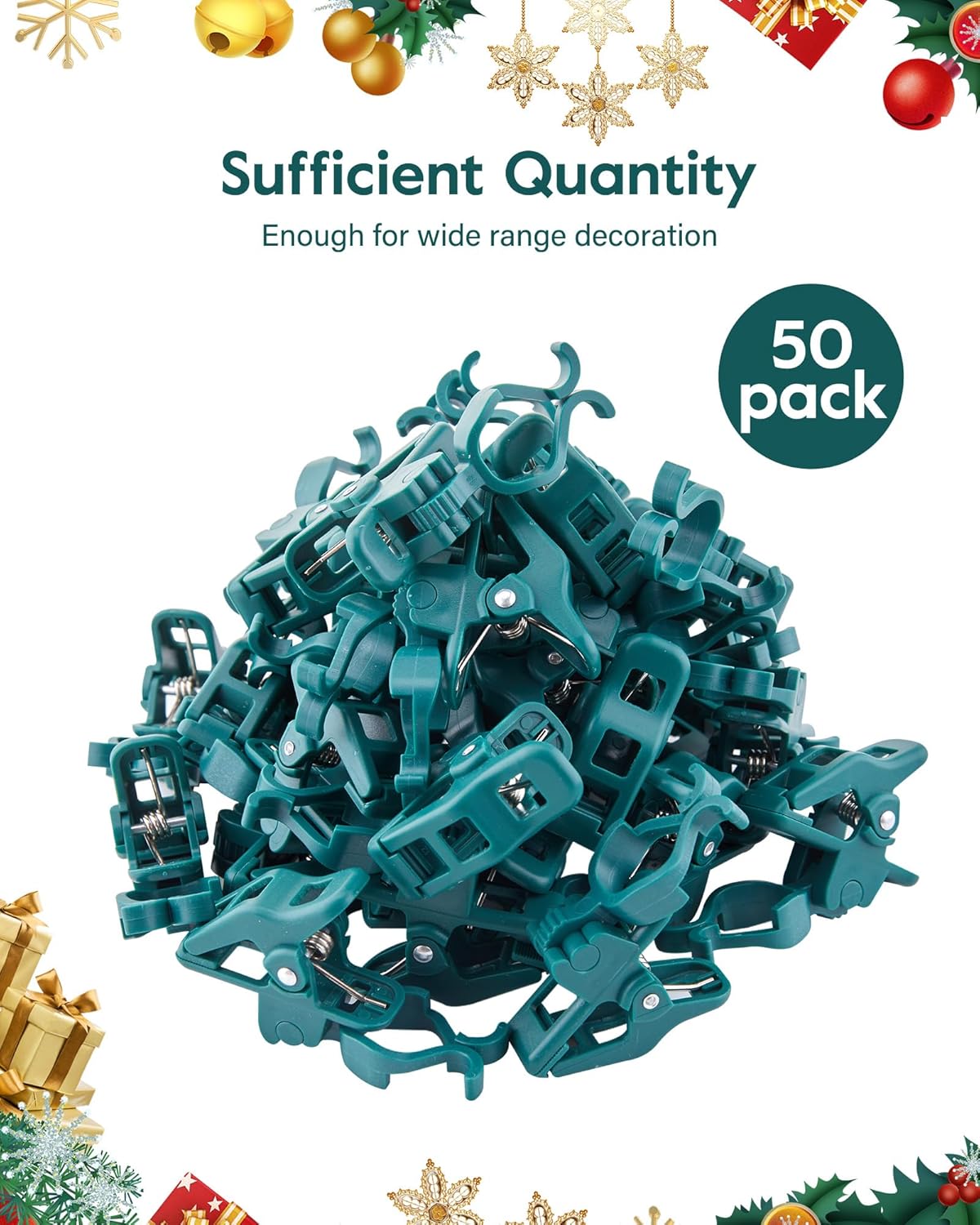C7 C9 – Clips de resorte universales para luces navideñas, 50 clips de resorte rápido para decoraciones de luz navideña, clips de tejas y canalones