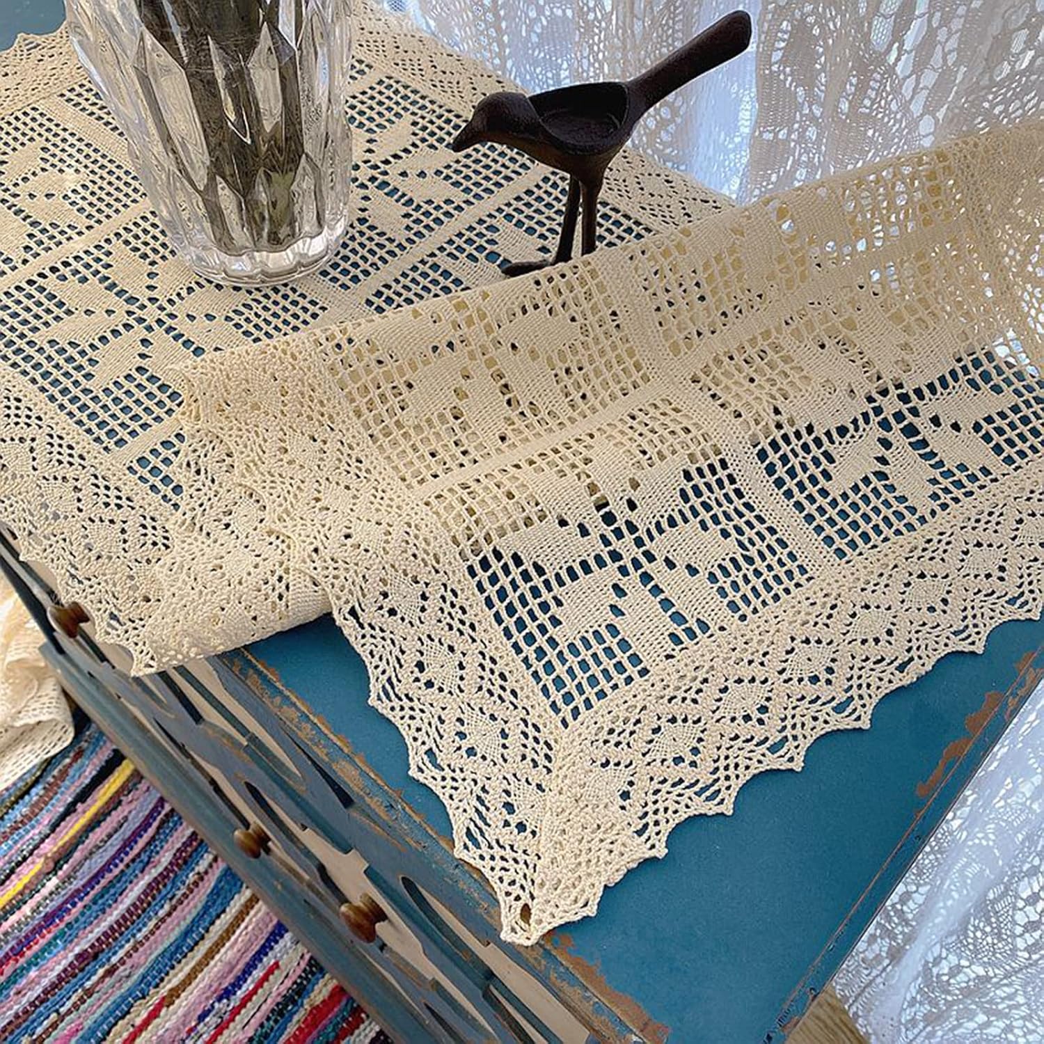 Cubierta elegante de ganchillo Dollies para fiestas, banquetes, centro de mesa, 15 x 51 pulgadas, regalo de inauguración de la casa, fácil de