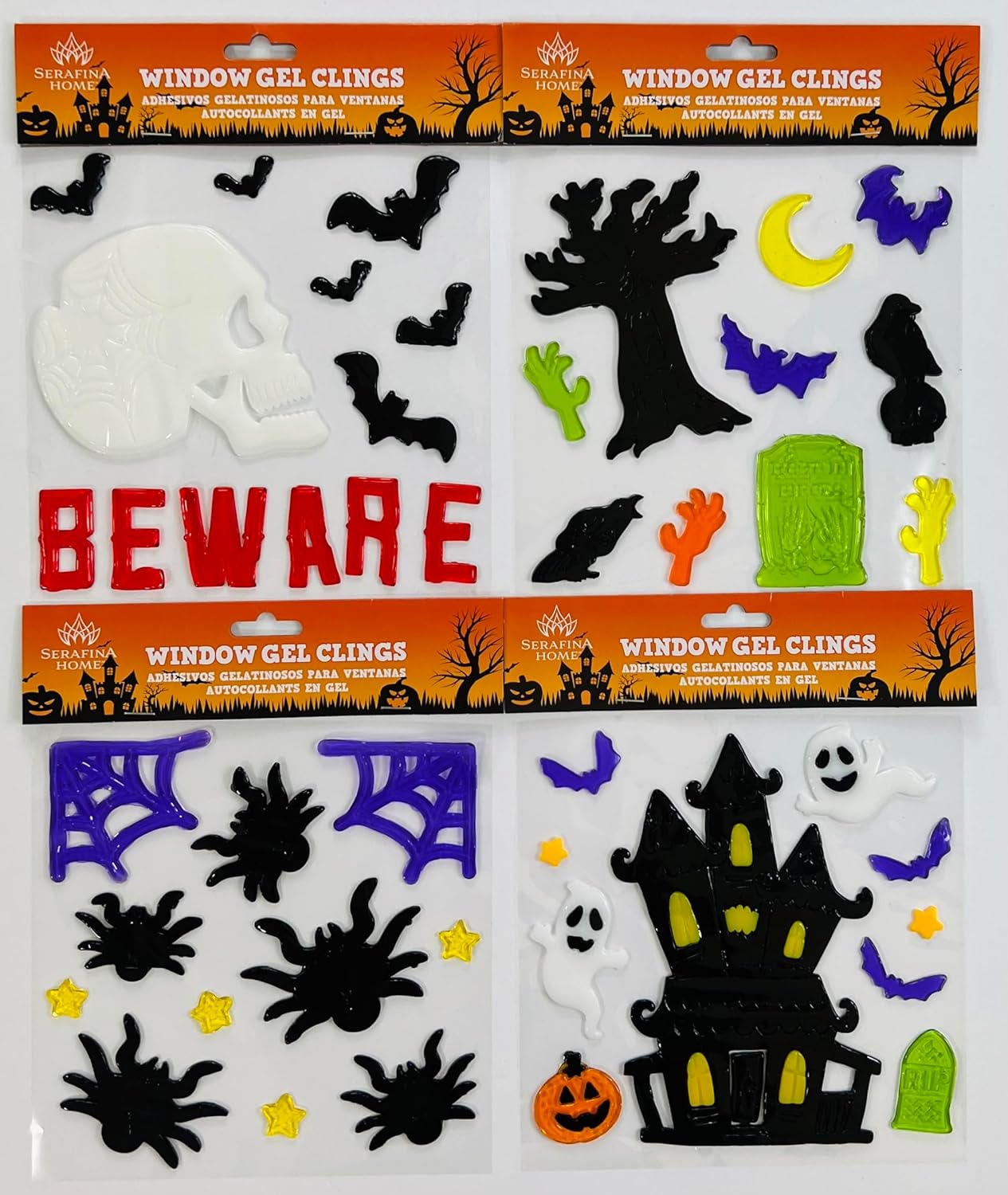 Adhesivos de gel para ventana de Halloween ten cuidado con las arañas de la casa embrujada, cementerio, decoraciones aterradoras para decoración de