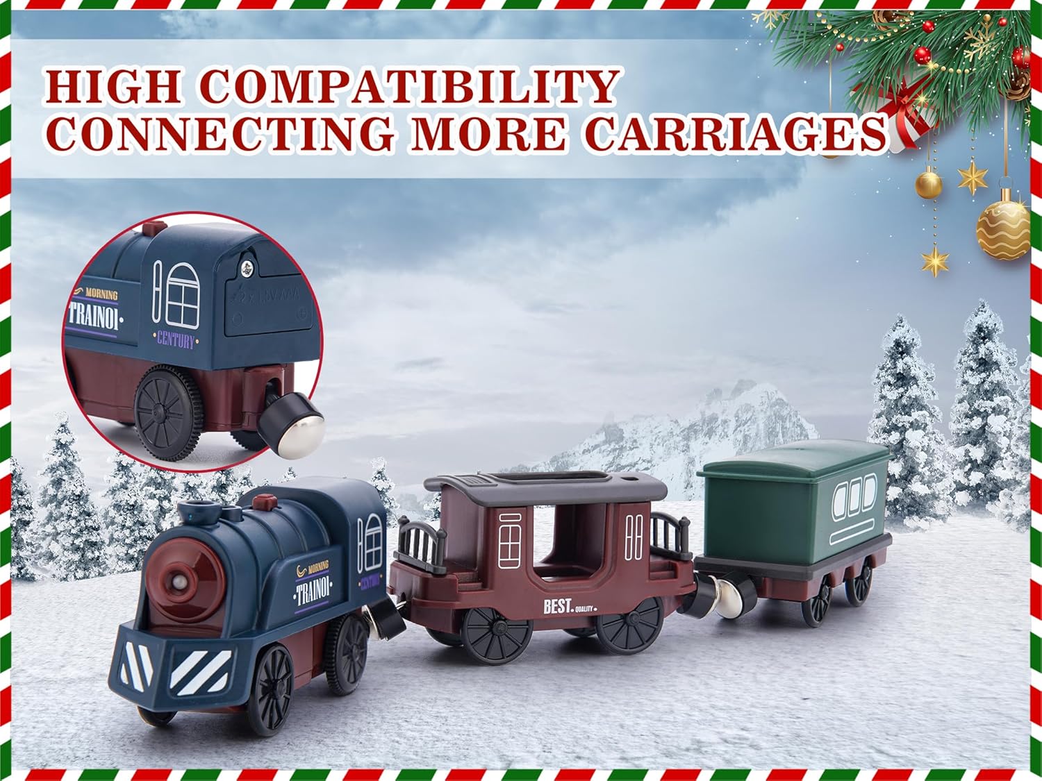 Tren a pilas para pista de tren de madera, tren motorizado con locomotora eléctrica magnética con luz y sonido para niños pequeños y niñas de 3 a 5