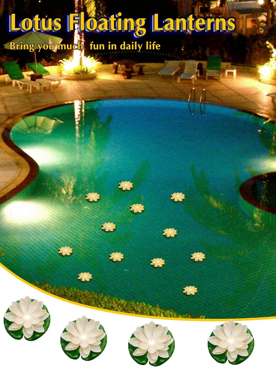 12 luces flotantes para piscina, faroles flotantes LED realistas, funciona con pilas, almohadilla de lirio, vela de flor, accesorios divertidos de