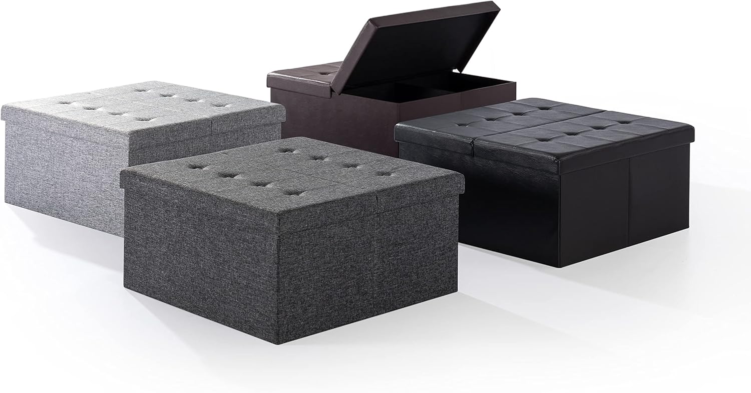 Otto & Ben – Mesa de centro con parte superior de elevación inteligente, plegable, de piel sintética, otomana, reposapiés, cuadrado de 30 pulgadas,