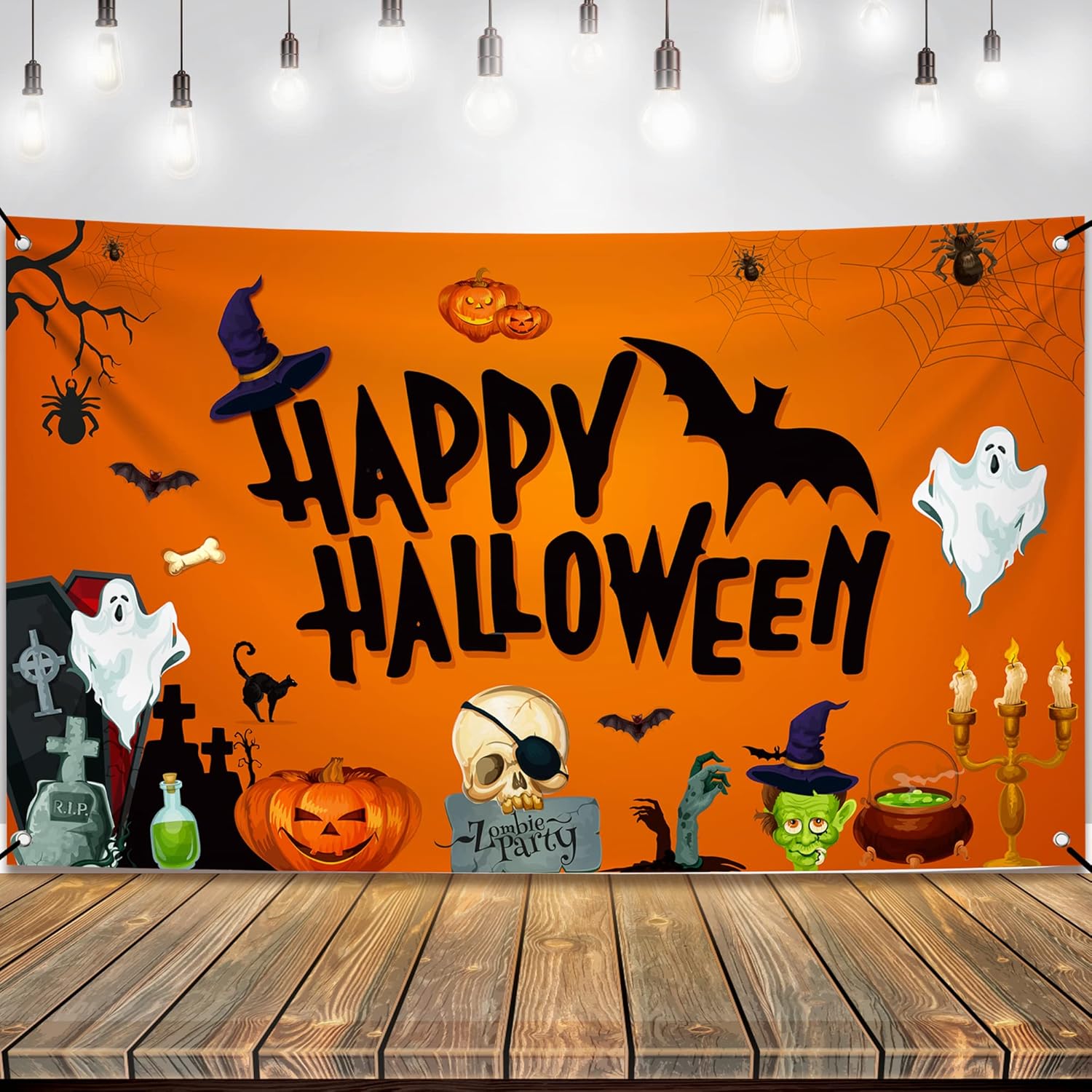 Fondo extragrande de Halloween para fotografía de 72 x 44 pulgadas, 2 piezas, pancarta naranja de feliz Halloween, cartel de truco o trato,