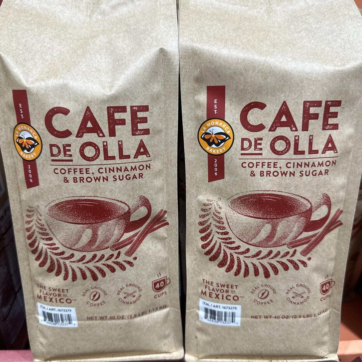 Café de Olla  Cinamon Brown Sugar Real Coffee Real Cinamon  La Monarca Bakery  40oz (paquete de 2)