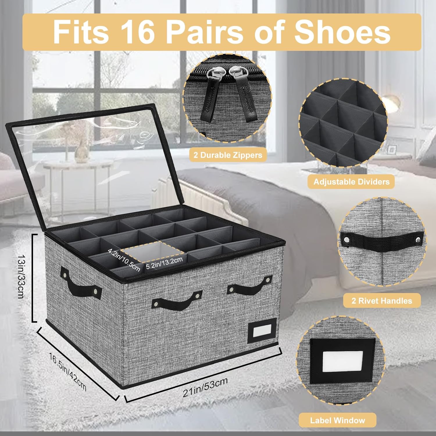 ouruer Organizador de almacenamiento de zapatos para armario, cajas de almacenamiento de zapatos apilables para entrada, organizador plegable para