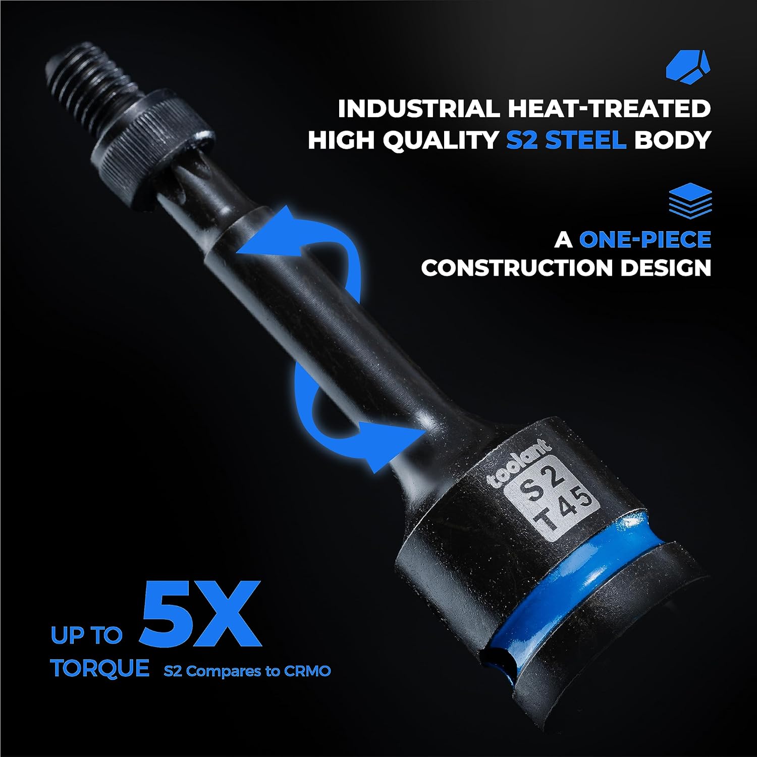 toolant Torx T27 – Juego de 2 llaves de vaso de impacto S2 de acero de 12 pulgada, puntas largas de alto impacto, juego de llaves profesionales y