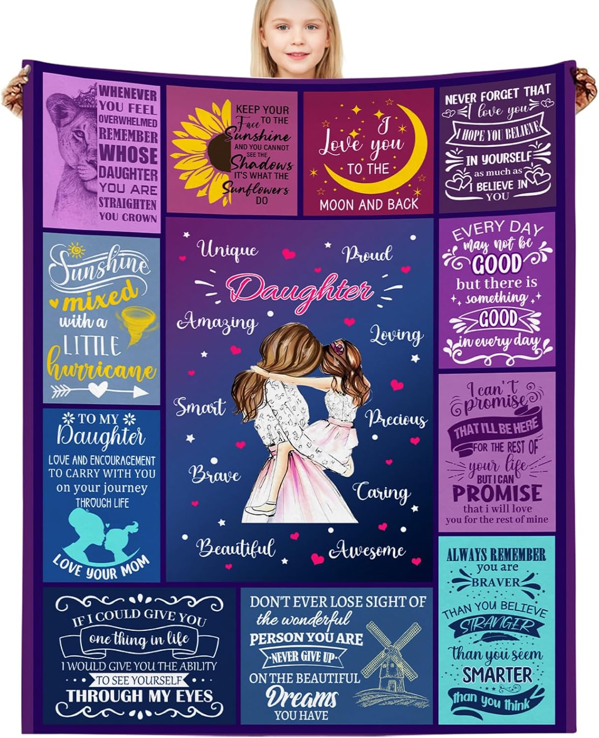 Regalo para hija de mamá, manta de hija de mamá, regalo de cumpleaños para hija, regalo de cumpleaños para hija de 50 x 60 pulgadas para mantener el