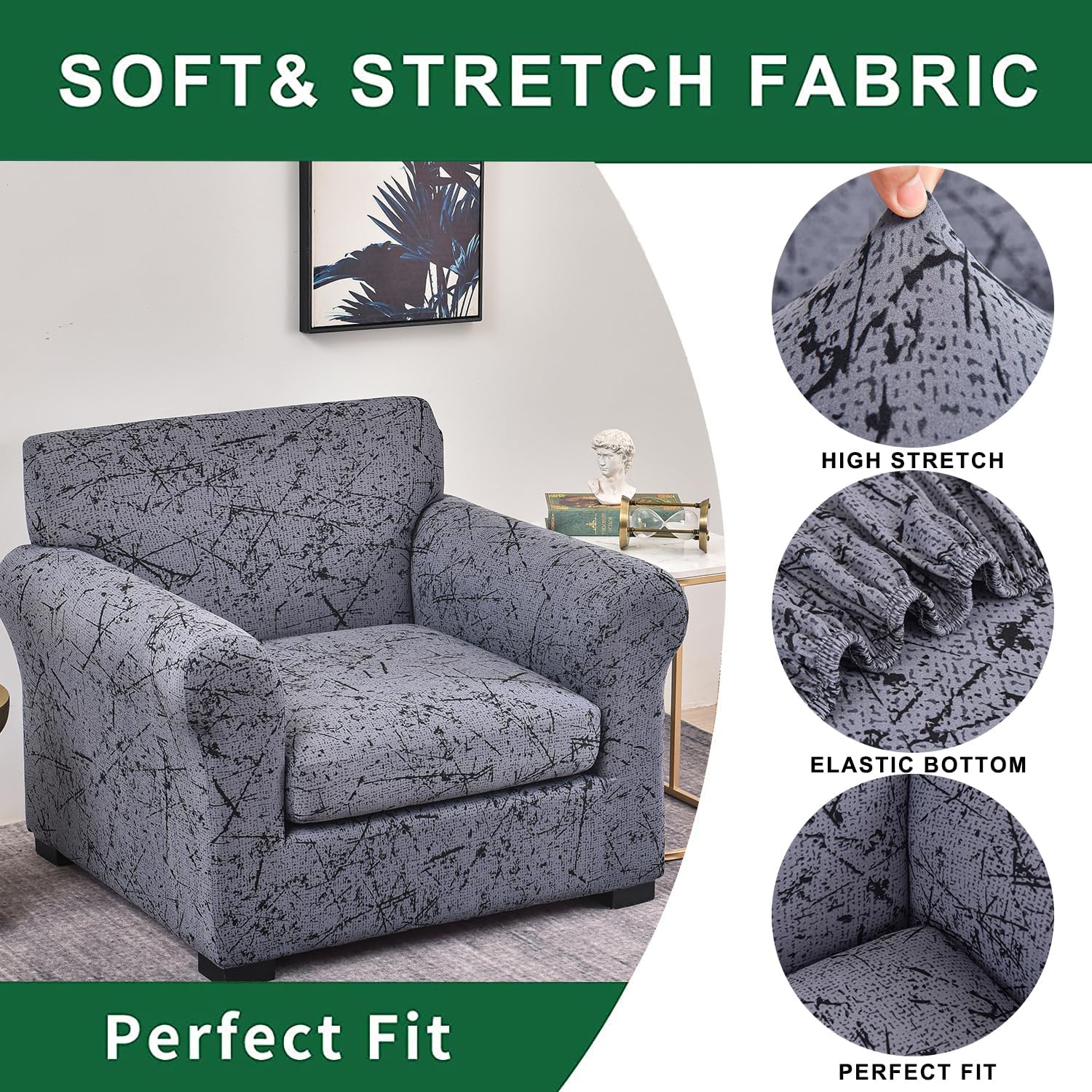 GOSTADY Funda elástica para sofá de 2 piezas, fundas de sofá de jacquard con parte inferior elástica, protector de muebles para sala de estar,