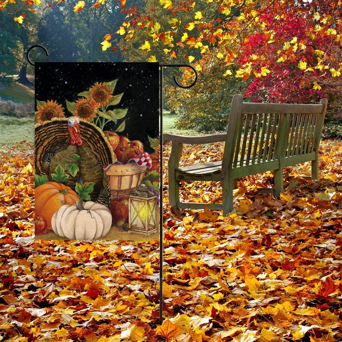 Easternproject Bandera de jardín de pavo de Acción de Gracias de 12.5 x 18 pulgadas, vertical, doble cara, cosecha de otoño, calabaza, girasol, hoja