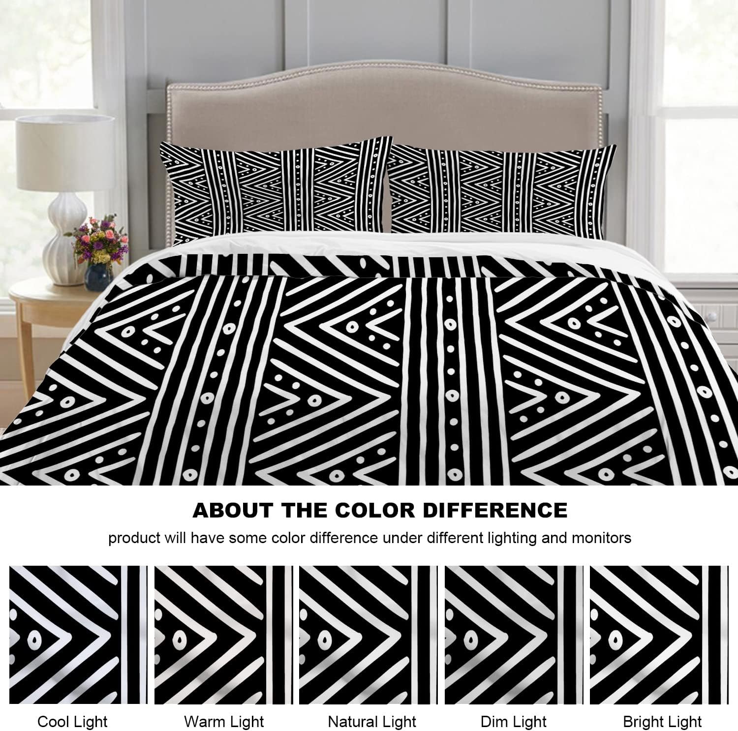 Batmerry Juego de funda de edredón de 3 piezas con diseño geométrico tribal, tamaño Queen, suave, esponjoso, étnico, africano, rayas blancas, patrón