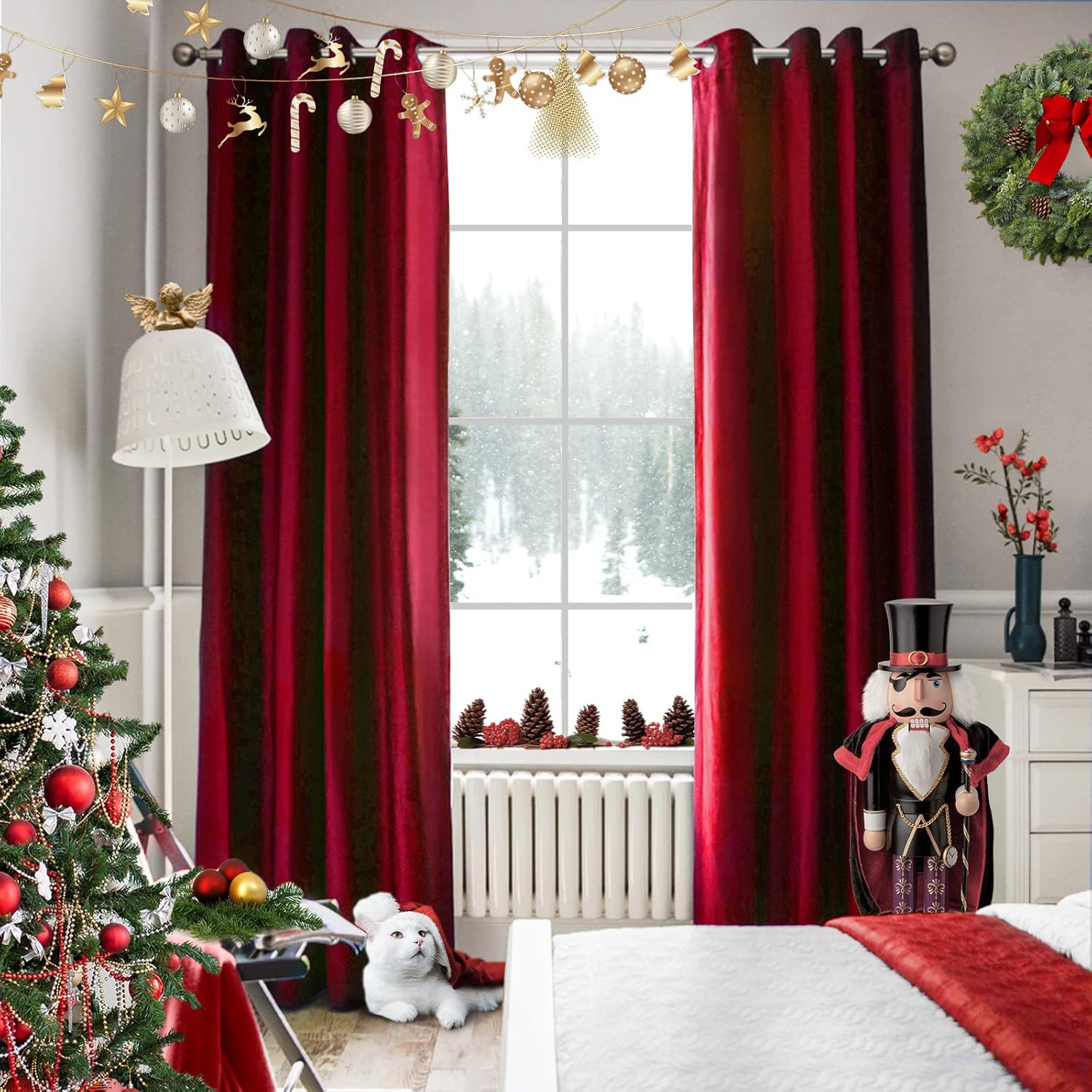 Melodieux Cortinas de terciopelo 100% opacas para dormitorio, sala de estar, súper suaves, cortinas con aislamiento térmico con forro negro, 52 x 96