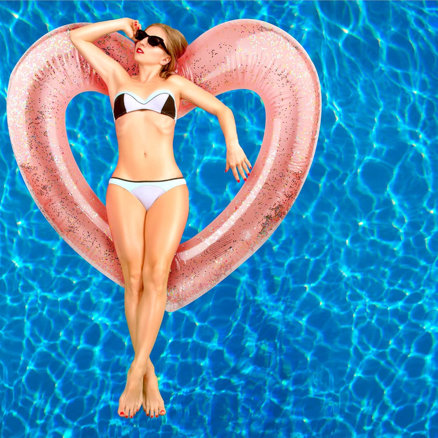Paquete de 8 anillos inflables de natación con forma de corazón flotadores para mujeres y niñas, suministros de fiesta en la playa