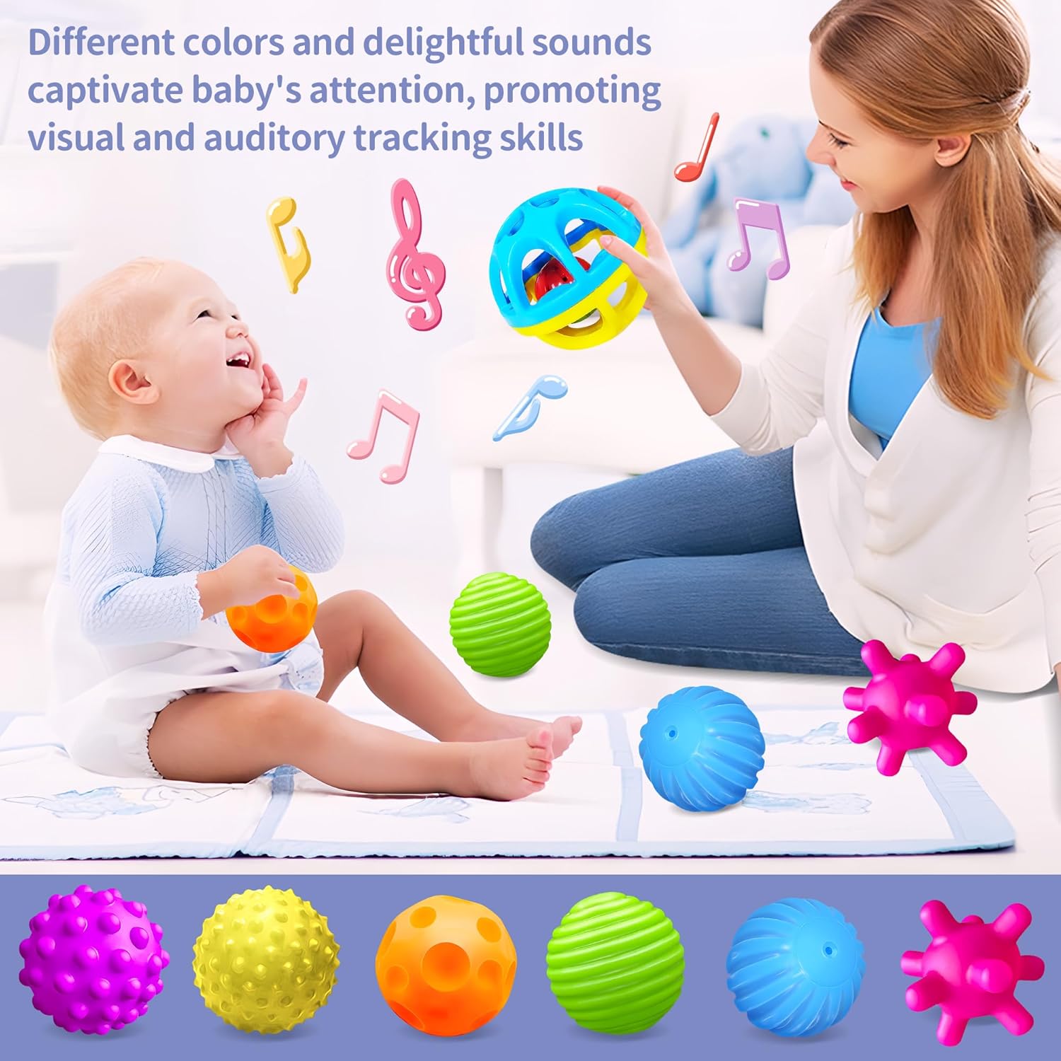 ROHSCE Pelotas sensoriales para bebé, juguetes Montessori, múltiples texturas coloridas para niños pequeños, juguetes sensoriales para bebés de 1 a