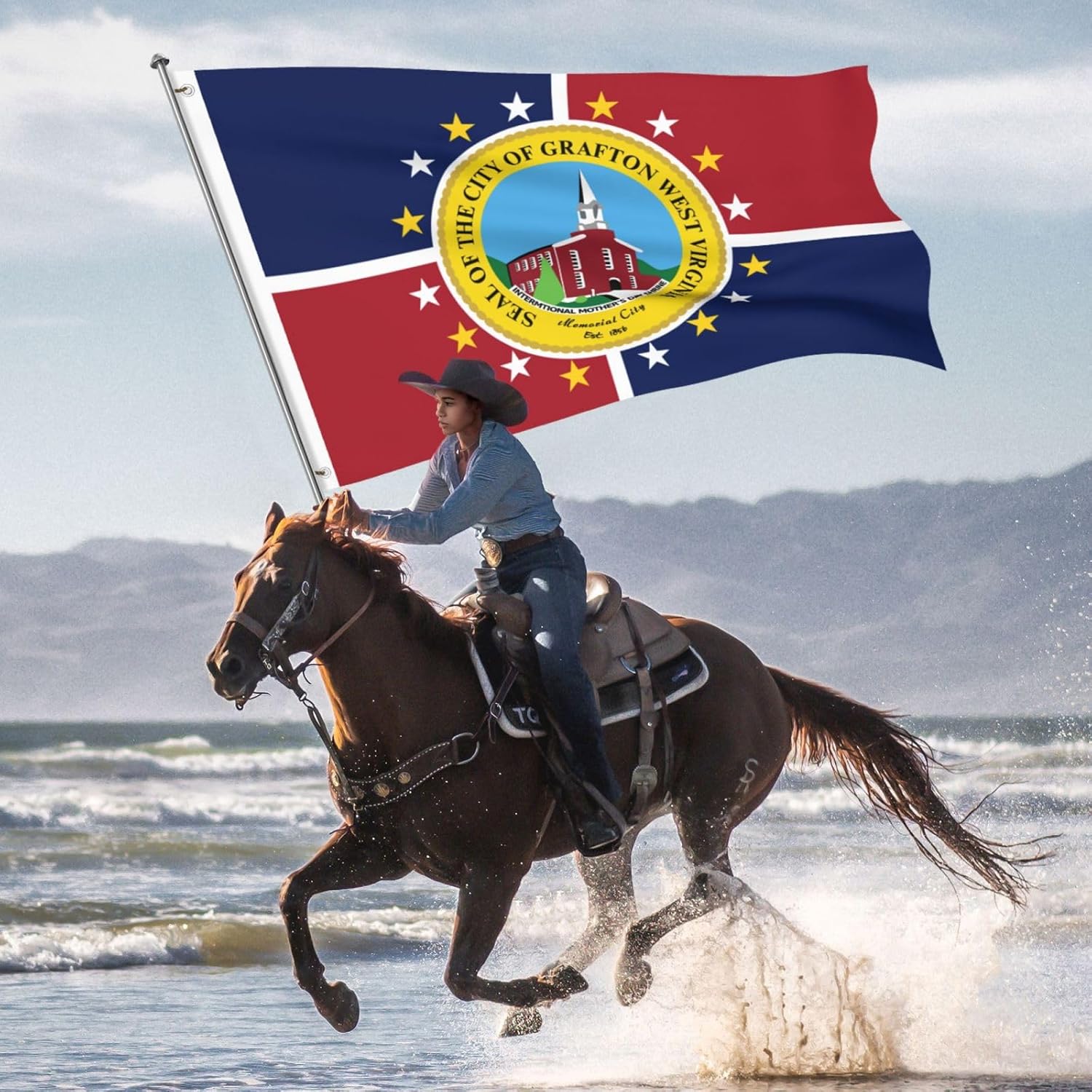 Bandera de Grafton, bandera de Virginia Occidental de 5 x 8 pies, banderas de decoración de exterior de doble cara, banderas de poliéster duradero,