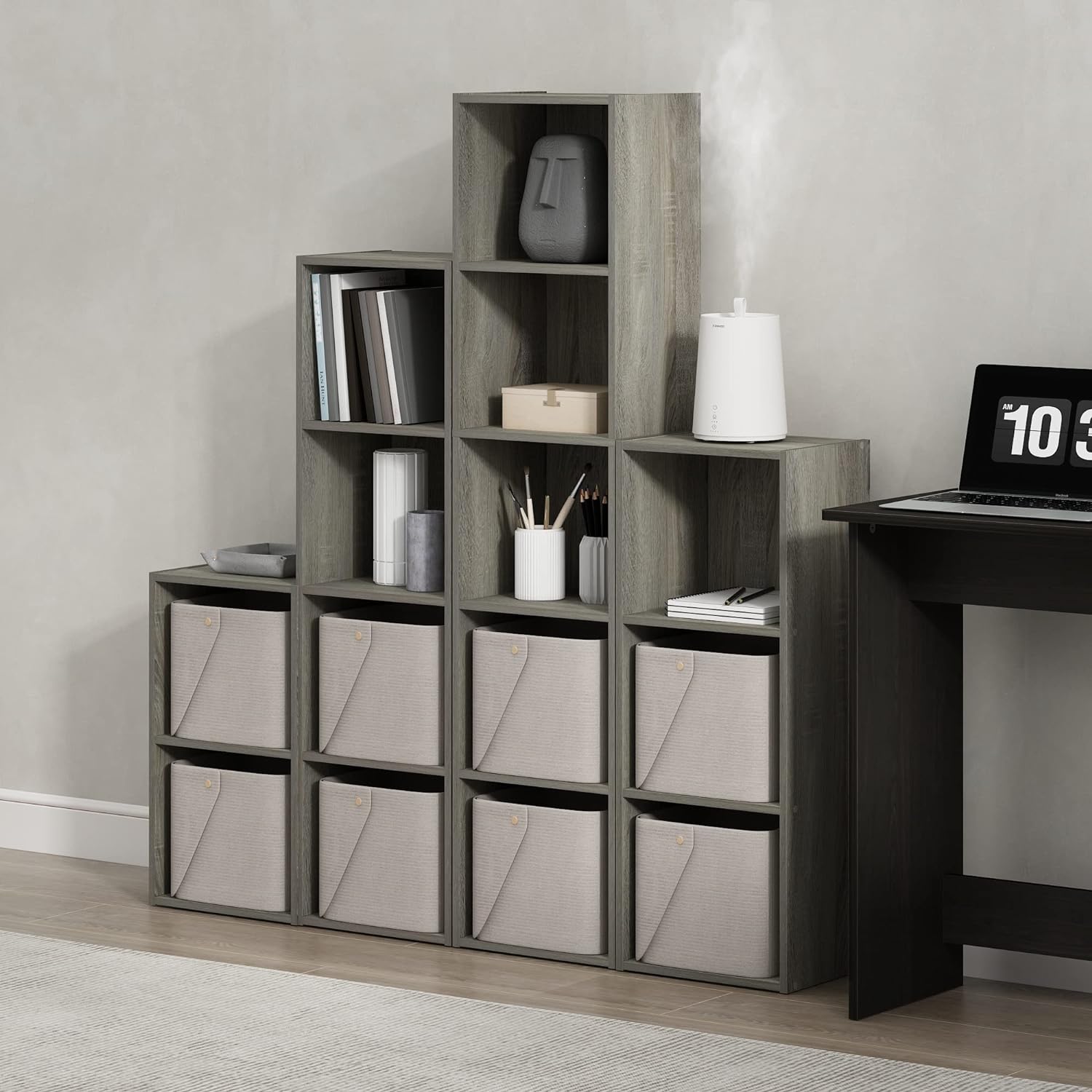Furinno Luder – Estantería para libros, 4 niveles, cubos, roble francés