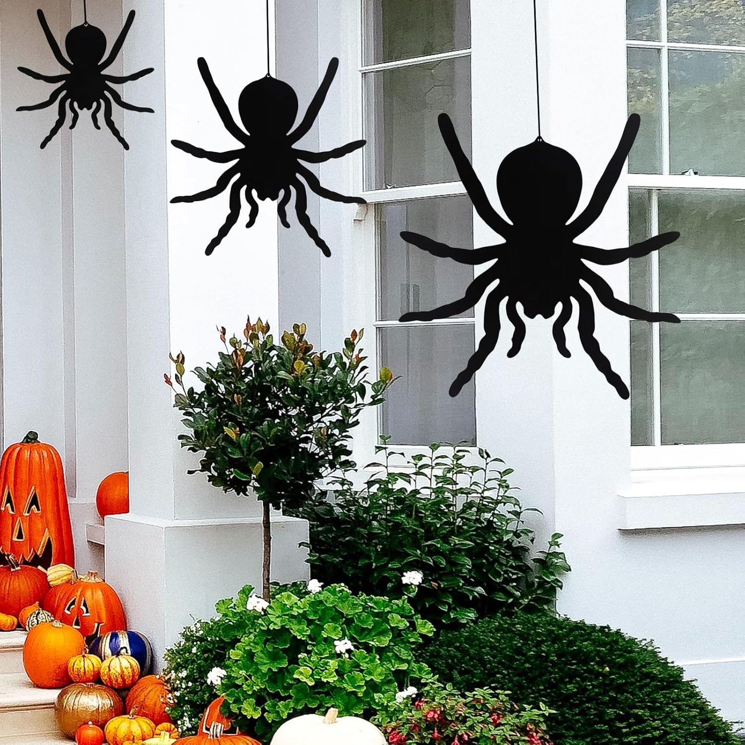 Tuokiuhn Decoración de araña, decoración de Halloween, araña de metal adecuada para interiores y exteriores, patio, césped, jardín, pared, hogar,