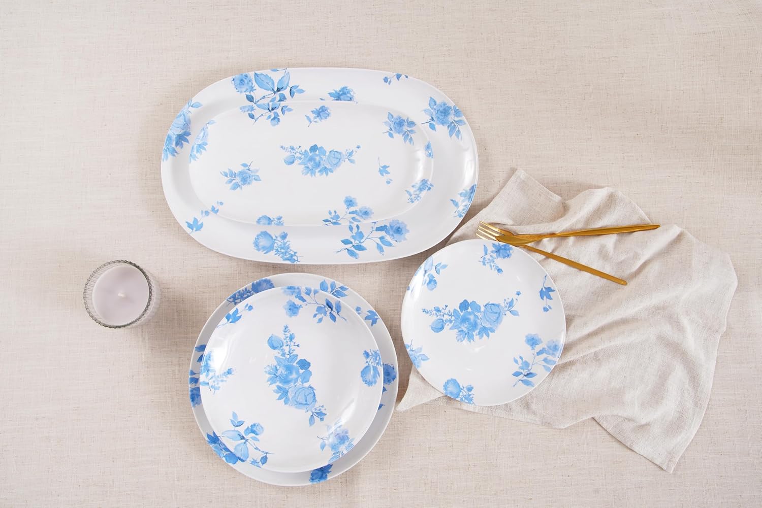 TarHong Abode Homewares Cottage – Plato de ensalada floral azul, 8.4 pulgadas, melamina pura, interiorexterior, azul floral, juego de 6