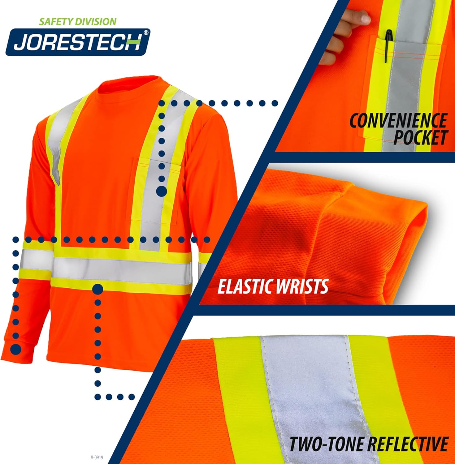 JORESTECH Camiseta de trabajo de manga larga de seguridad reflectante X en la parte posterior para alta visibilidad, cumple con ANSI y CSA