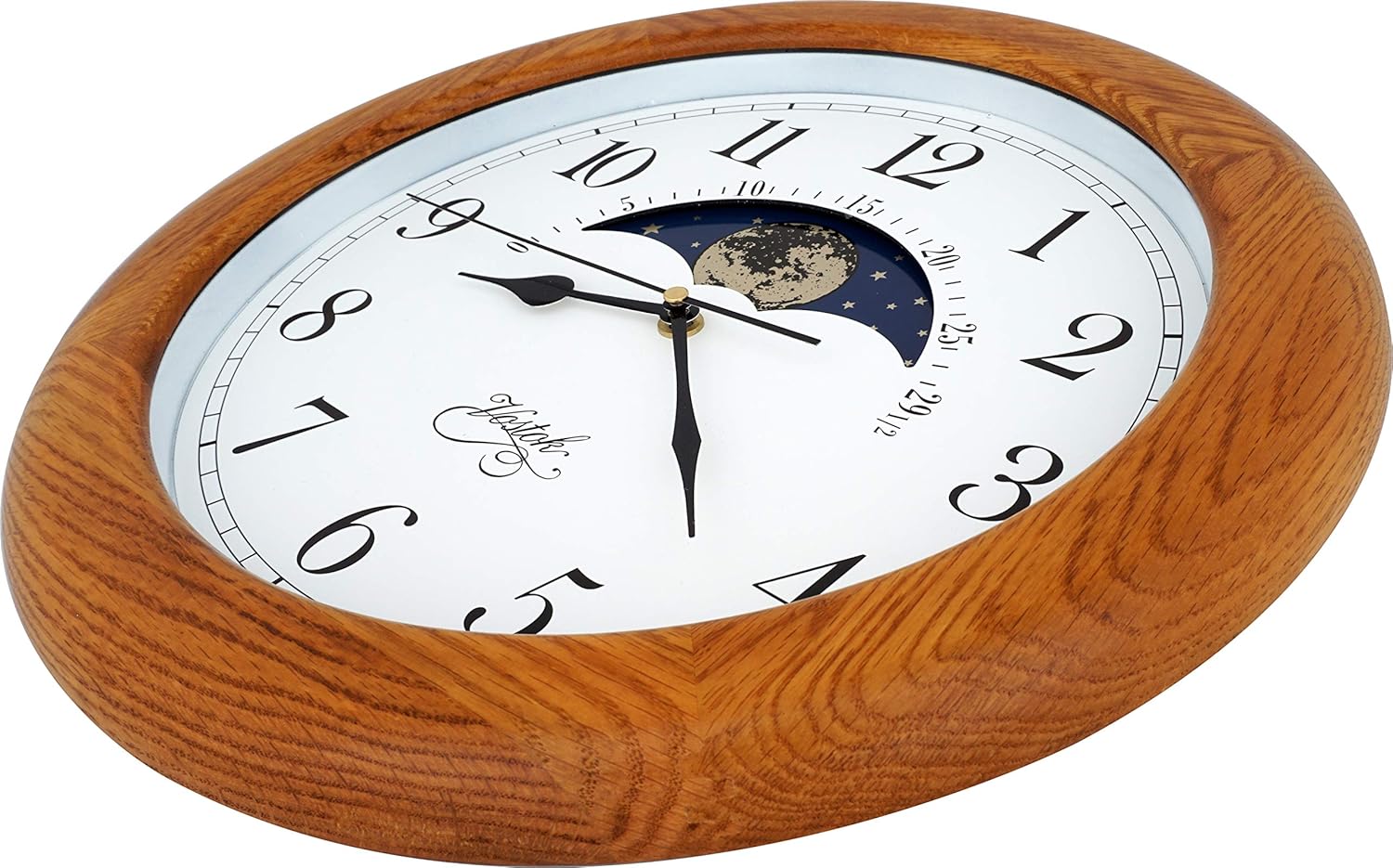 Reloj de pared exclusivo de madera de roble macizo, sin tictac, mecánico, especialidad de fase lunar, esfera móvil, regalo, decoración del hogar