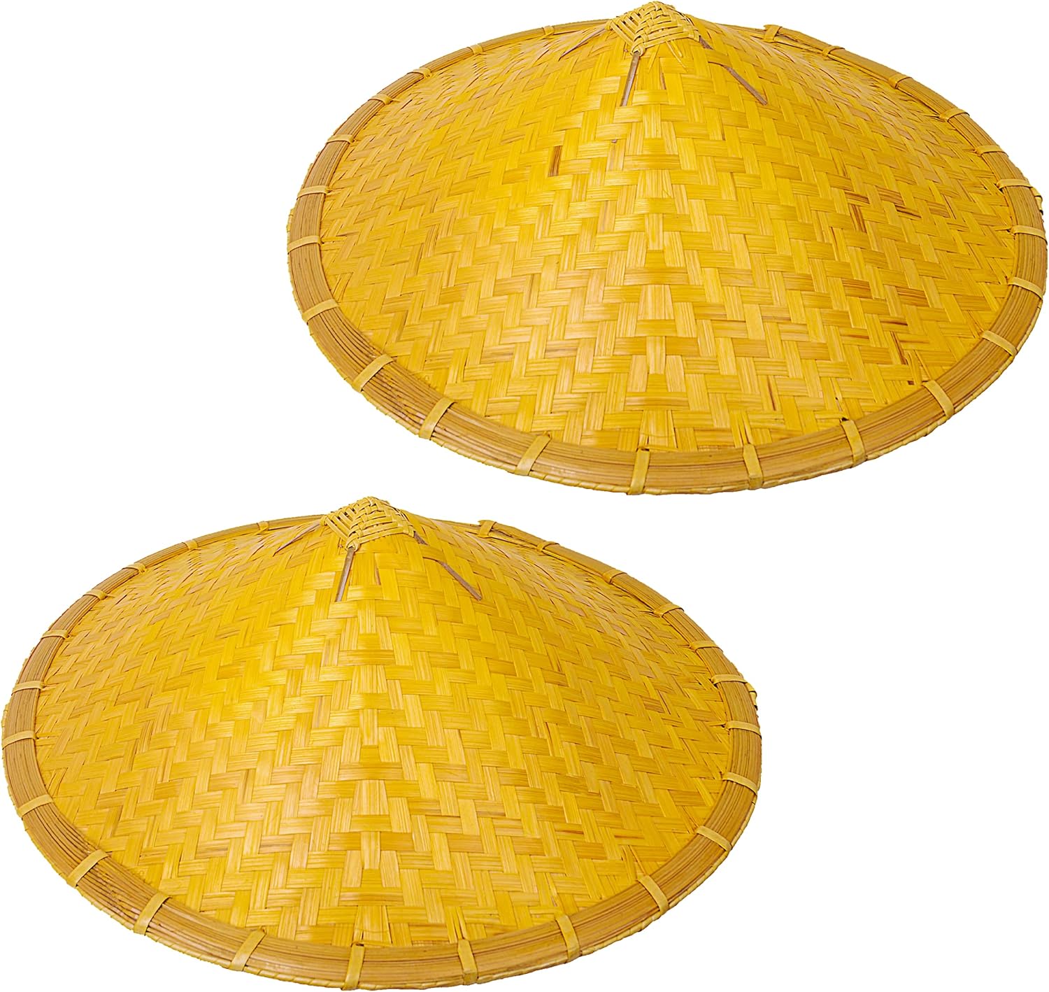 NW Xihexi Paquete de 2 sombreros chinos de bambú para granjero de arroz oriental asiático japonés jardín pez, tapa cónica