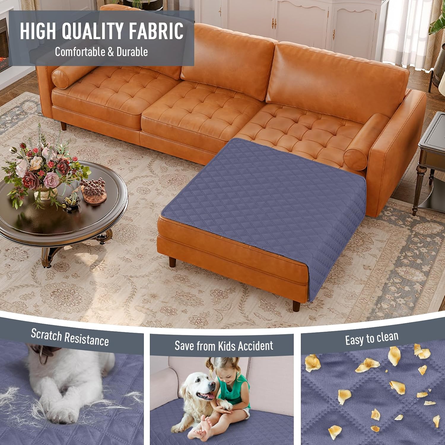 TAOCOCO Funda de sofá 100 % impermeable, reversible, funda de asiento para mascotas, para sofá modular L, otomanos, sofá otomano, protector de