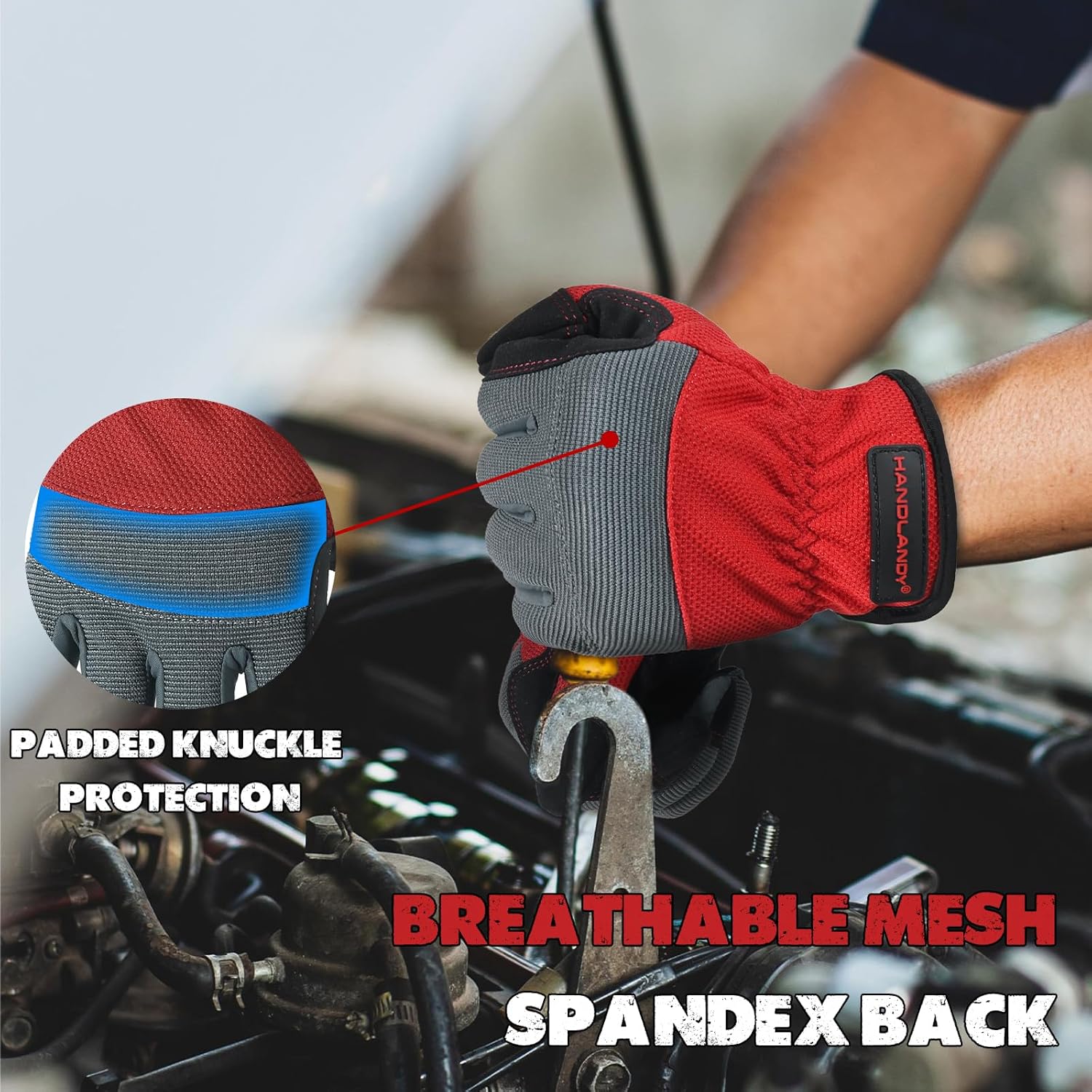 HANDLANDY – Guantes de trabajo para hombre aptas para pantalla táctil, guantes para mecánico flexibles y transpirables, con nudillos y palma
